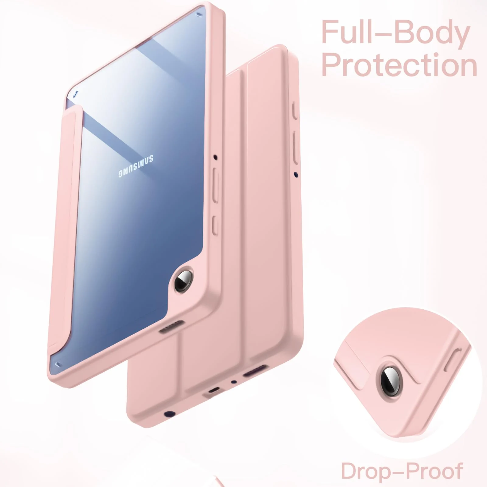 DL3 Mobilak Samsung Galaxy Tab A9 Cover Case 8.7 inch Tablet Cover [SM-X110/X115/X117] Case with Pen Holder, Soft TPU Back Trifold Stand Protective Smart Cover Flip, Auto Wake&Sleep - Pink