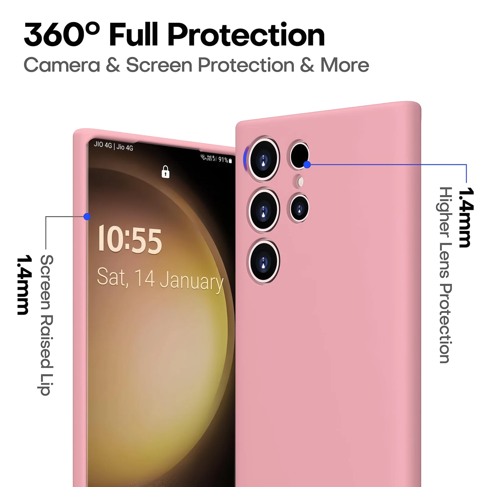 DL3 Mobilak Samsung Galaxy S24 Ultra Case, Soft Flexible Silicone Gel Rubber Bumper Cover, Full Body Shockproof Protective Phone Case - Pink