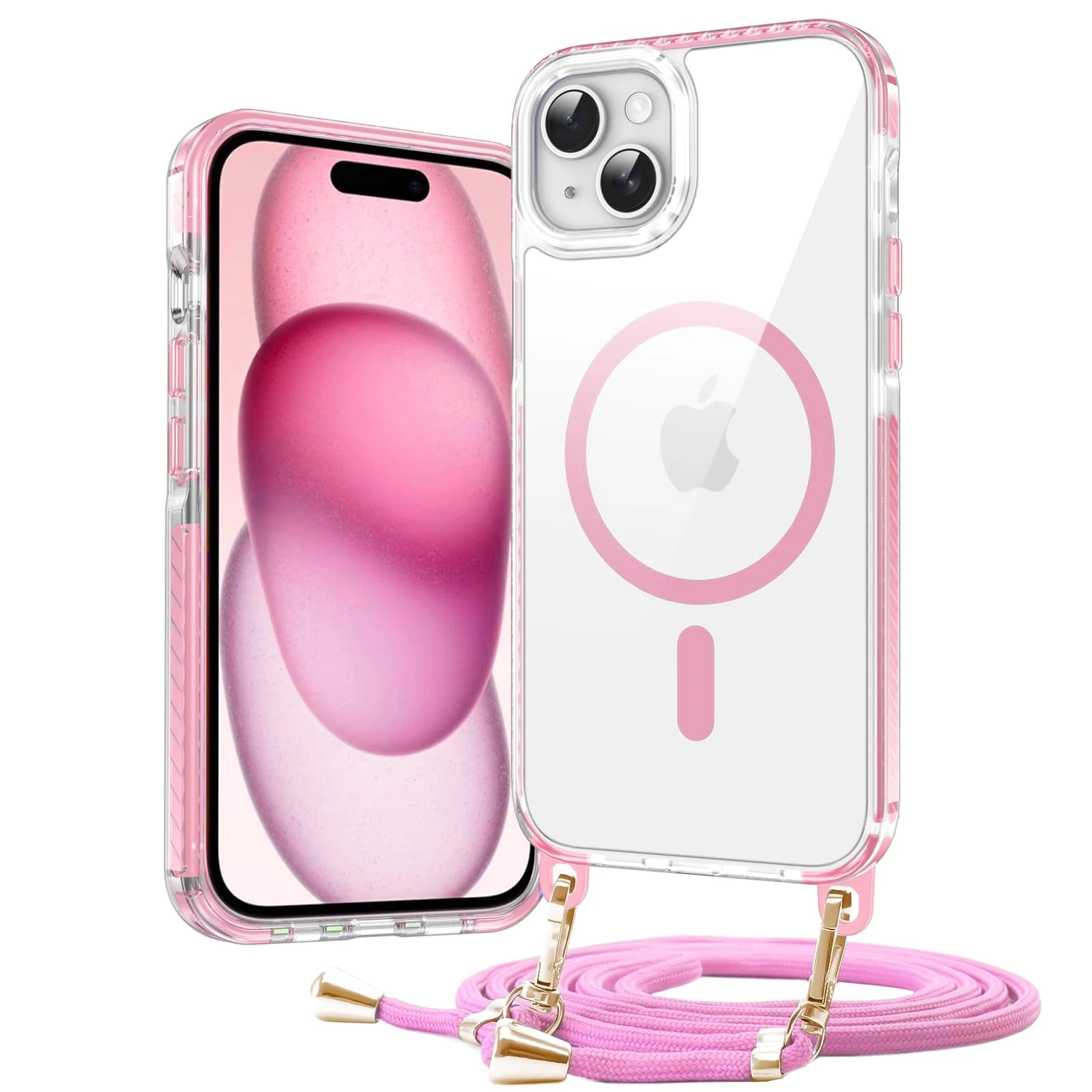 DL3 Mobilak Rugged Protective Case for iPhone 15 (6.1 Inch), Compatible with MagSafe accessories, Supports wireless charging, Shock-absorbing protection - Pink