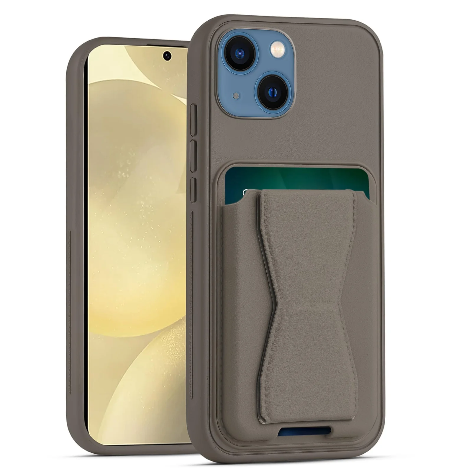 DL3 Mobilak Leather Wallet Case for iPhone 13 / iPhone 14, Camera protection, Shock-absorbing protection, Built-in kickstand - Titanium