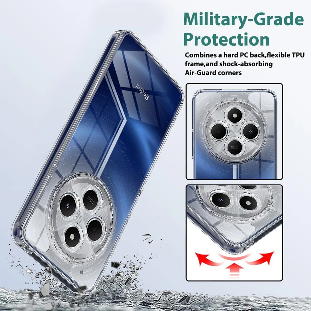 DL3 Mobilak Camera Protective Case Compatible with Xiaomi Redmi 14C 4G/Poco C75 Cover, Mobile Phone Case Thin Soft Silicone Anti-Yellow Protective Case - Clear