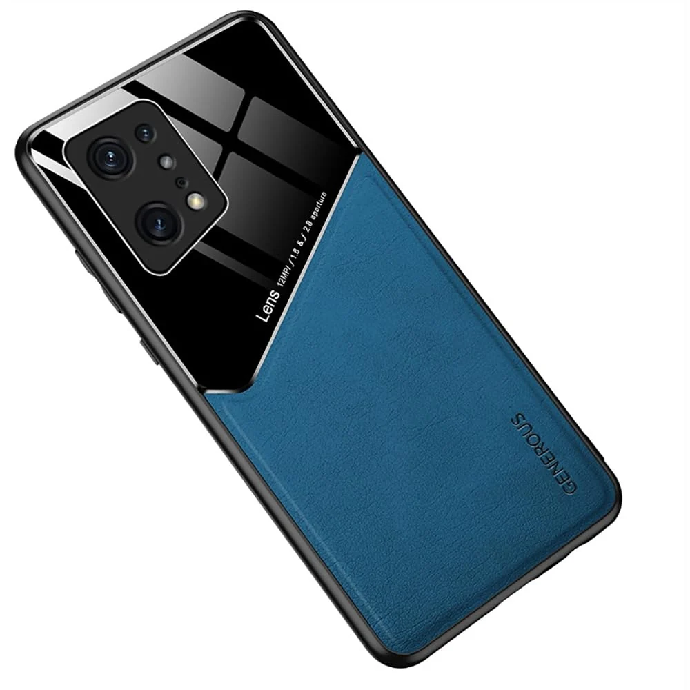 DL3 Mobilak Leather and PC Protective Case for OPPO Find X5 Pro, Built-in magnetic car-mount support, Camera protection, Shock-absorbing protection - Blue