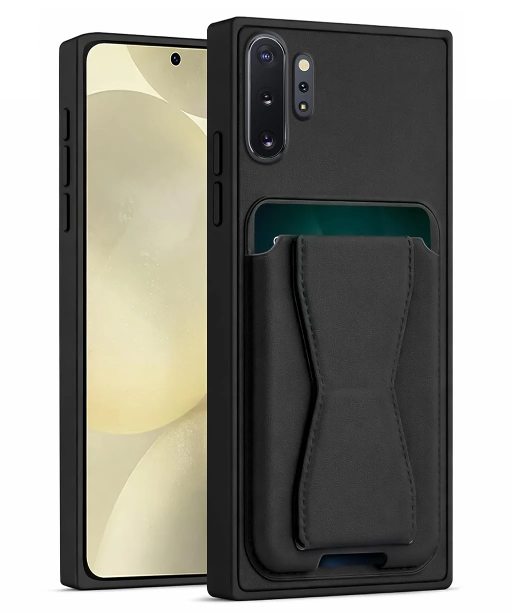 DL3 Mobilak Leather Wallet Case Compatible with Samsung Galaxy Note 10+ Plus, Leather Back Cover With TPU Frame, Shockproof Protective Phone Case with Card Holder Stand - Black