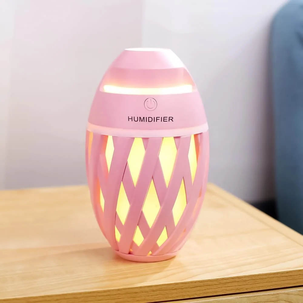 Mobigon Wood Cool Mist Ultrasonic Humidifier for Room Moisture, Aroma Diffuser for Home, 320ml Essential Oil Diffuser with 7 Colorful Night Light, Auto Shut-Off, Home, Office, car - Pink