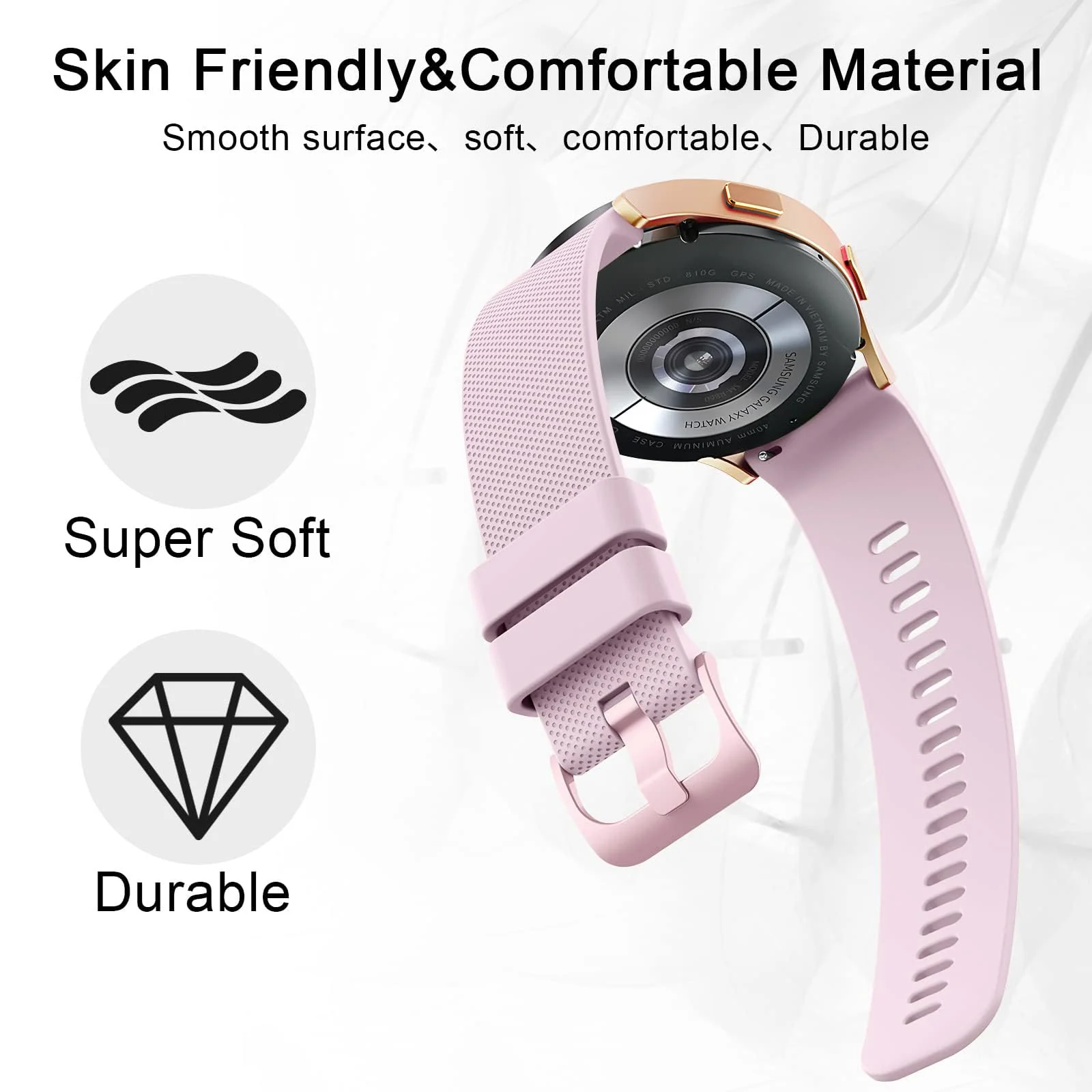 DL3 Mobilak Strap Silicone Buckle 20MM Band For Samsung Gear Sport/Watch 7/6/5/4/5 Pro 45mm/S2 classic/active 2 40mm 44mm/Amazfit GTS 2/2e/GTS 3/3 Pro/GTS 4/GTS 2 Mini/3 Mini/4 Mini/Bip 3/Bip 3 Pro - Rose Pink
