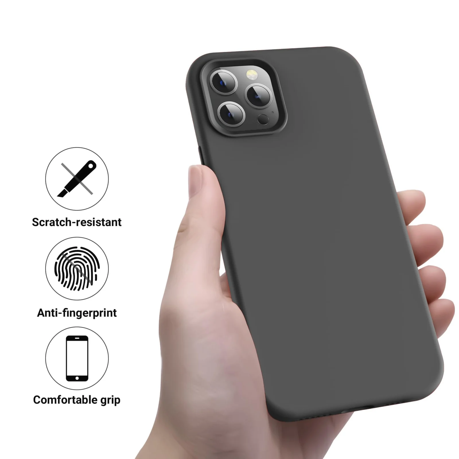 DL3 Mobilak Liquid Silicone Case for iPhone 14 Pro (6.1 Inch), Shock-absorbing protection, Scratch-resistant surface, Soft microfiber lining - Gray