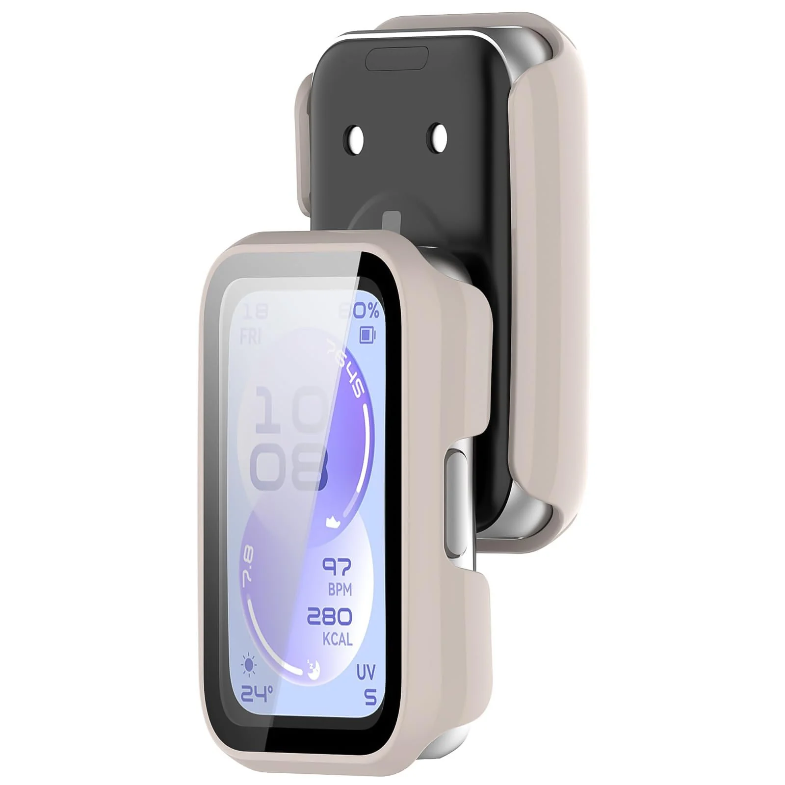 DL3 Mobilak Case with Screen Protector for Huawei Band 11, Bumper Full Coverage Hard PC Overall Protective Cover, Built-in Tempered Glass Film High Sensitivity For Huawei Band 11 - Ivory White
