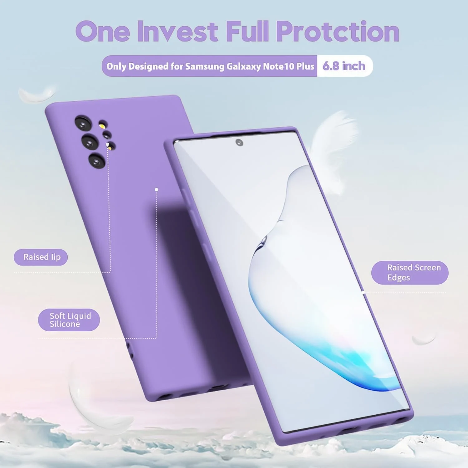 DL3 Mobilak Liquid Silicone Protective Case for Samsung Galaxy Note10 Plus with Microfiber Lining and Shockproof Design - Light Purple