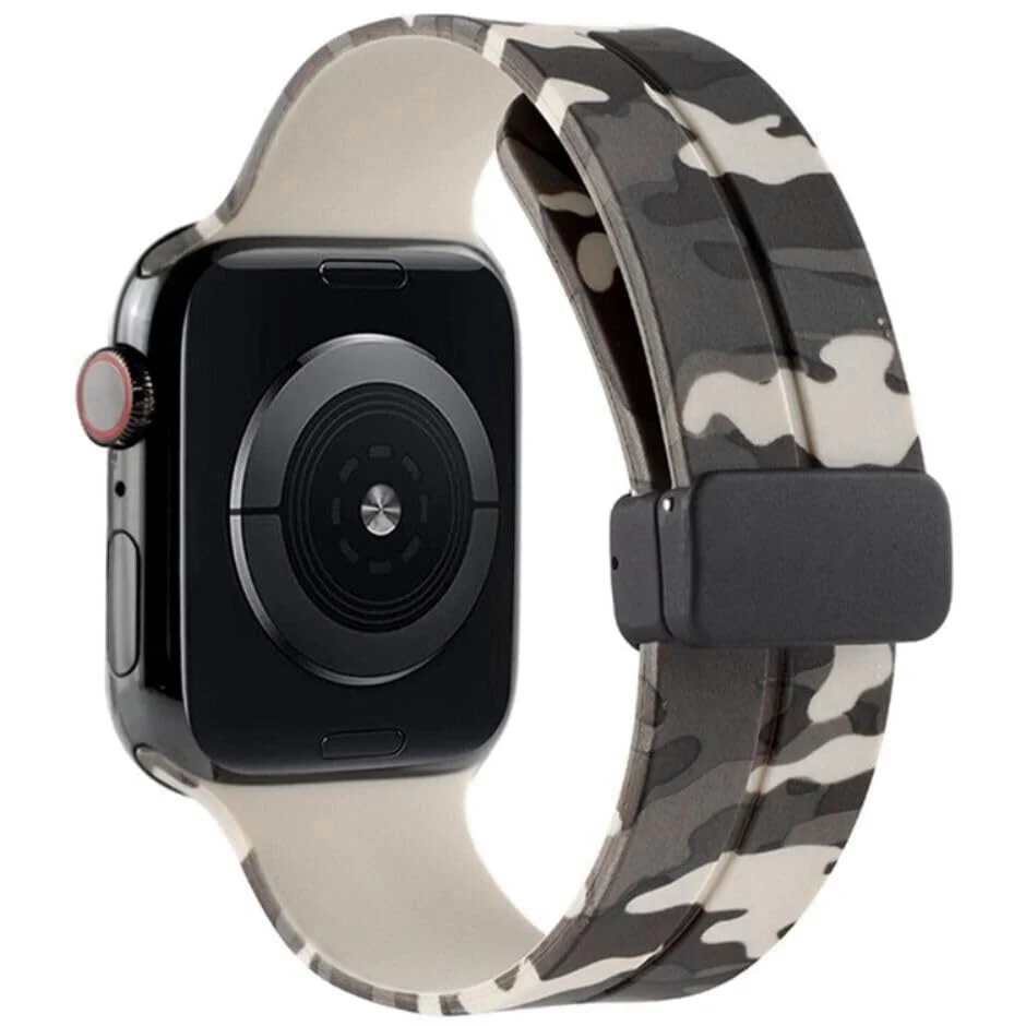 DL3 Mobilak Silicone Magnetic Strap for Apple Watch Ultra Band 49mm 45mm 44mm 42mm 41mm 40mm 38mm Men/Women, Strap for iwatch Series 9/8/7/6/5/4/3/2/SE/Ultra2 (Camouflage, 38mm/40mm/41mm) - Camouflage Brown
