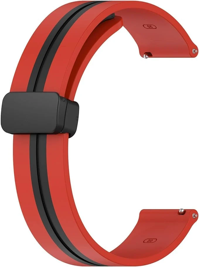 DL3 Mobilak Strap Silicone Magnetic Buckle 20MM For Samsung Gear Sport/Watch 6/5/4/5 Pro 45mm/S2 classic/active 2 40mm 44mm/Amazfit GTS 2/2e/GTS 3/3 Pro/GTS 4/GTS 2 Mini/3 Mini/4 Mini/Bip 3/Bip 3 Pro - Red Black