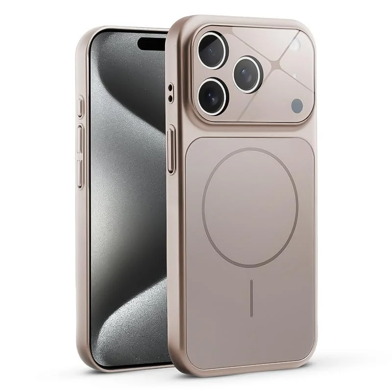 DL3 Mobilak Case for iPhone 17 Pro Max, Compatible With MagSafe Protective Cover, Hard PC Back with Glass Camera Panel, Built-in Camera Guard, Slim Shockproof Case - Titanium Gold