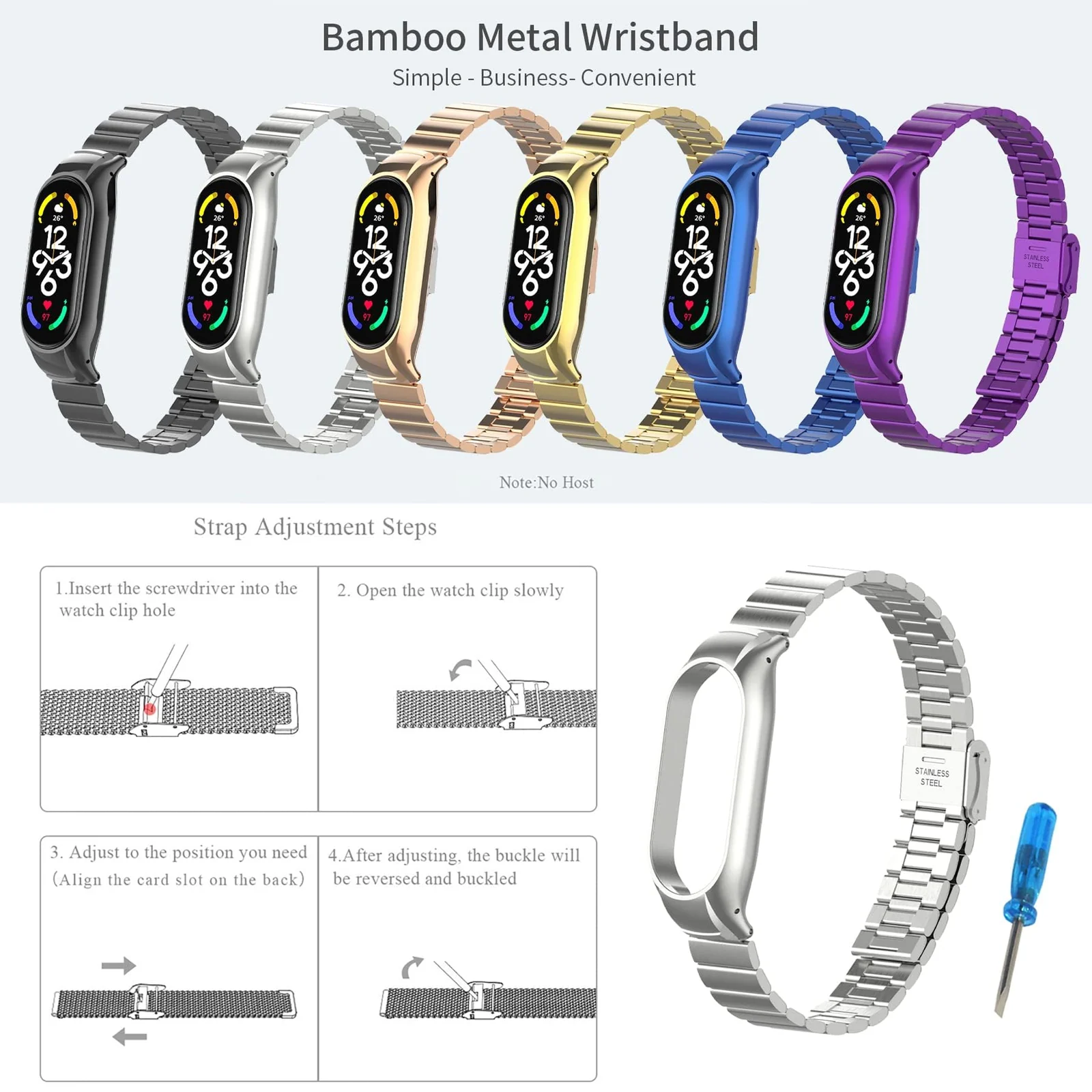 DL3 Mobilak Mi Band 6 Mi Band 5 Strap for Xiaomi Mi Band 5 6, Stainless Steel Watch Band Metal Replacement Bracelet Wristband for M5 M6 - Silver