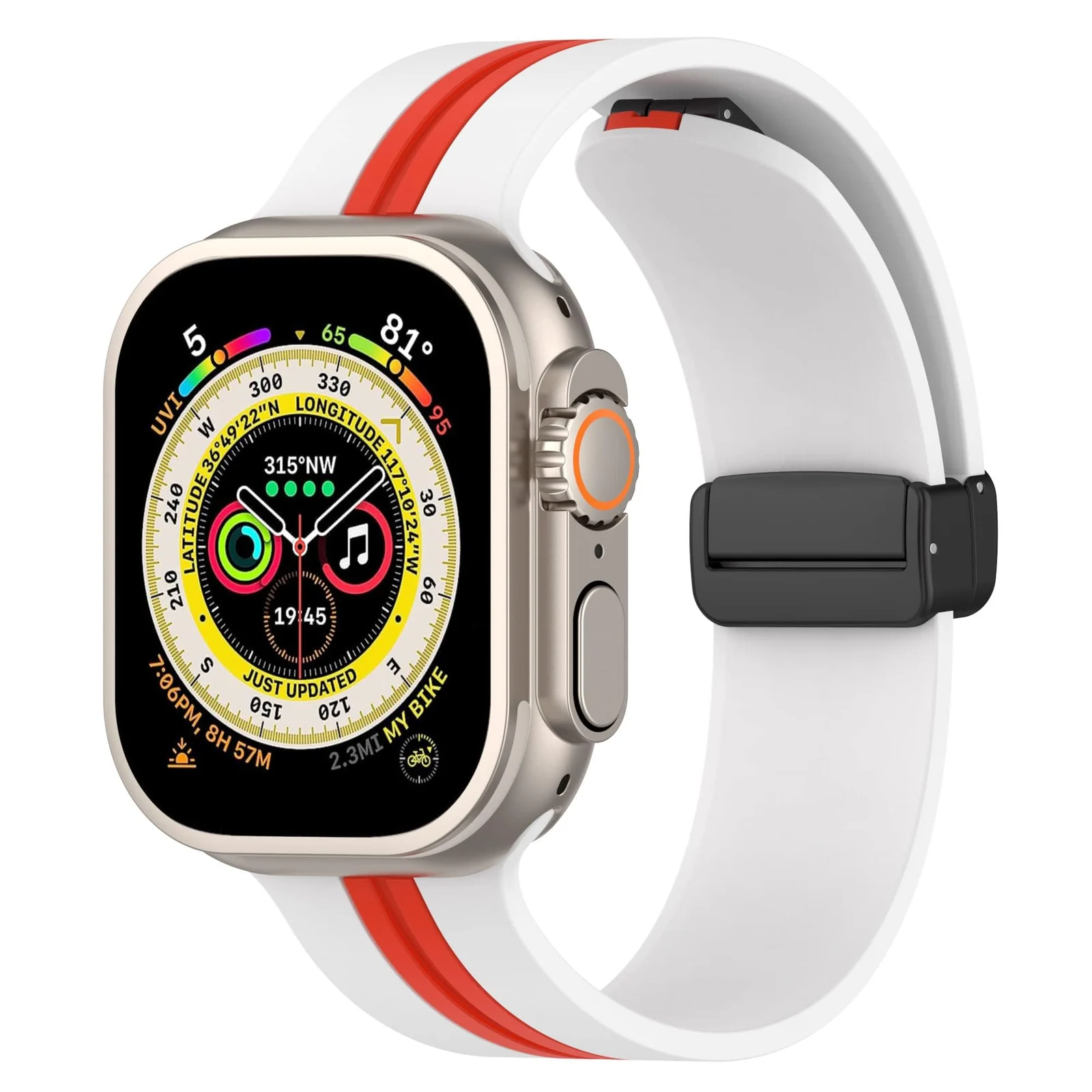 DL3 Mobilak Magnetic Bands for Apple Watch Ultra/Ultra 2 Band 49mm 45mm 44mm 42mm 41mm 40mm 38mm, Soft Sport Silicone Strap for iwatch Series 9/8/7/6/5/4/3/2/1/SE (42mm/44mm/45mm/49mm) - White Red