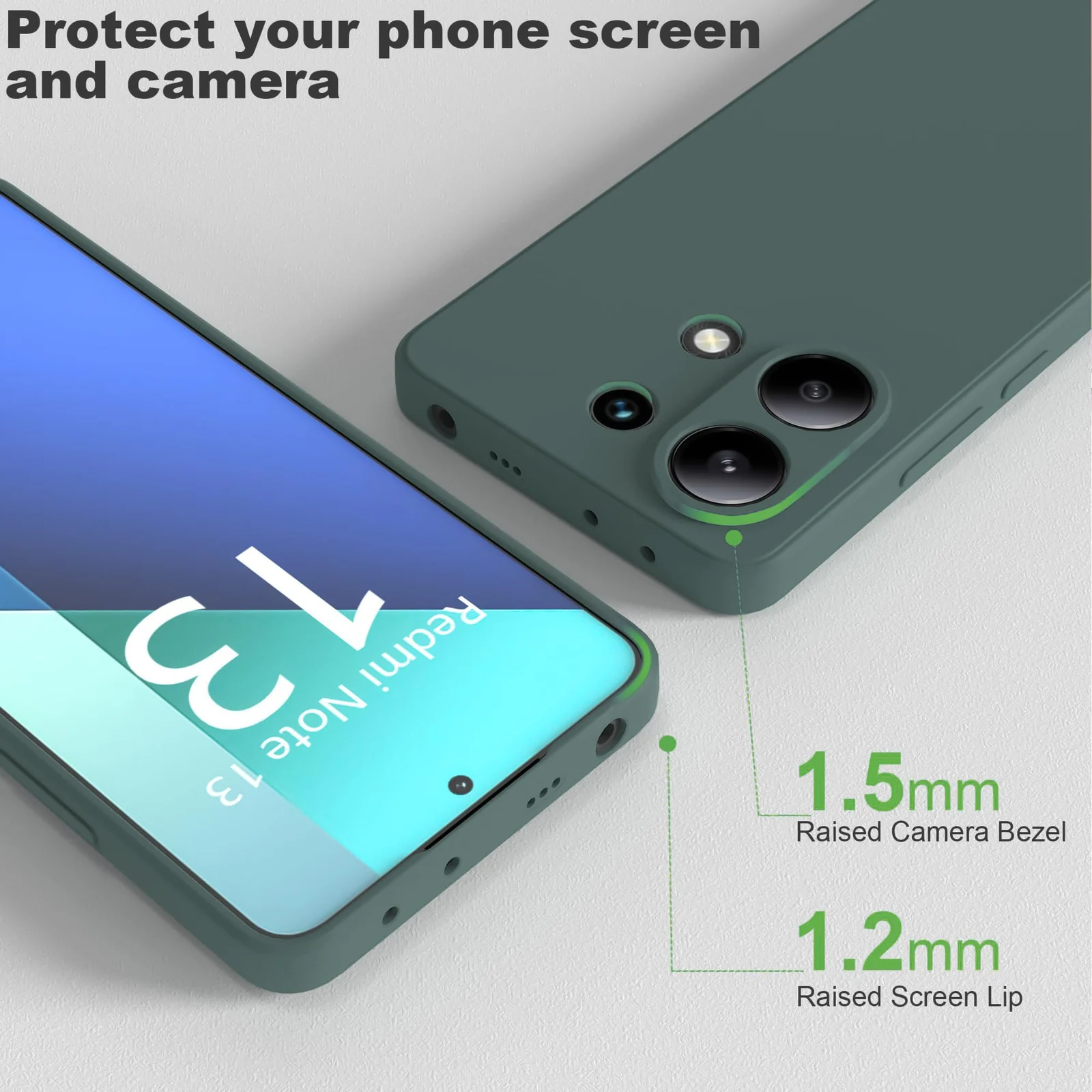 DL3 Mobilak Liquid Silicone Case for Xiaomi Redmi Note 13 4G, Shock-absorbing protection, Scratch-resistant surface, Soft microfiber lining - Green