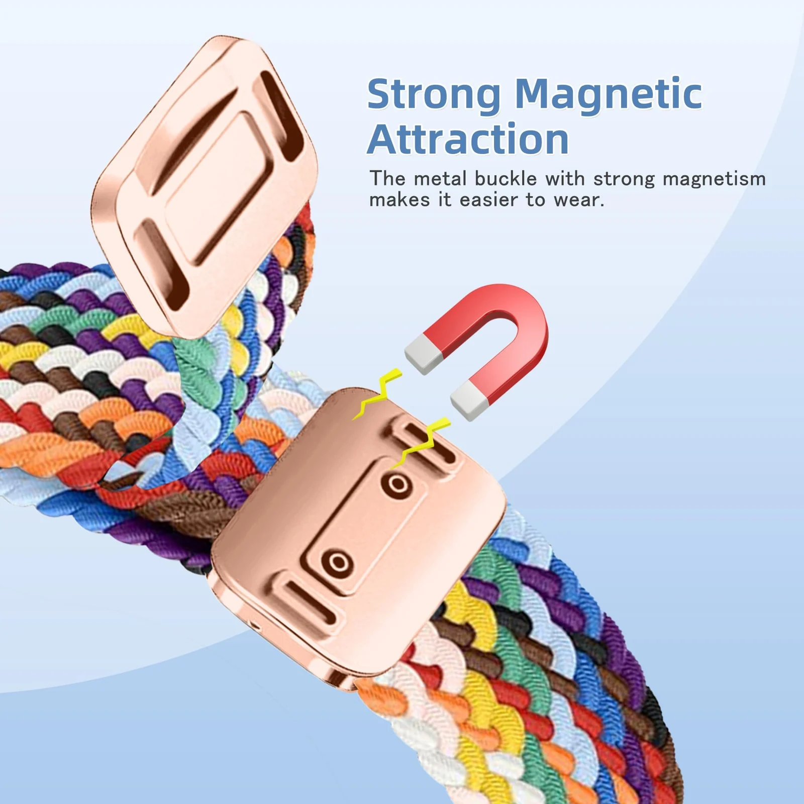 DL3 Mobilak Braided Strap for Xiaomi Mi Band 10/9/8, Men Women Breathable Elastic Nylon with Magnetic Buckle Watch Band for Xiaomi Smart Band 10/Xiaomi Smart Band 9/8 - Official Rainbow