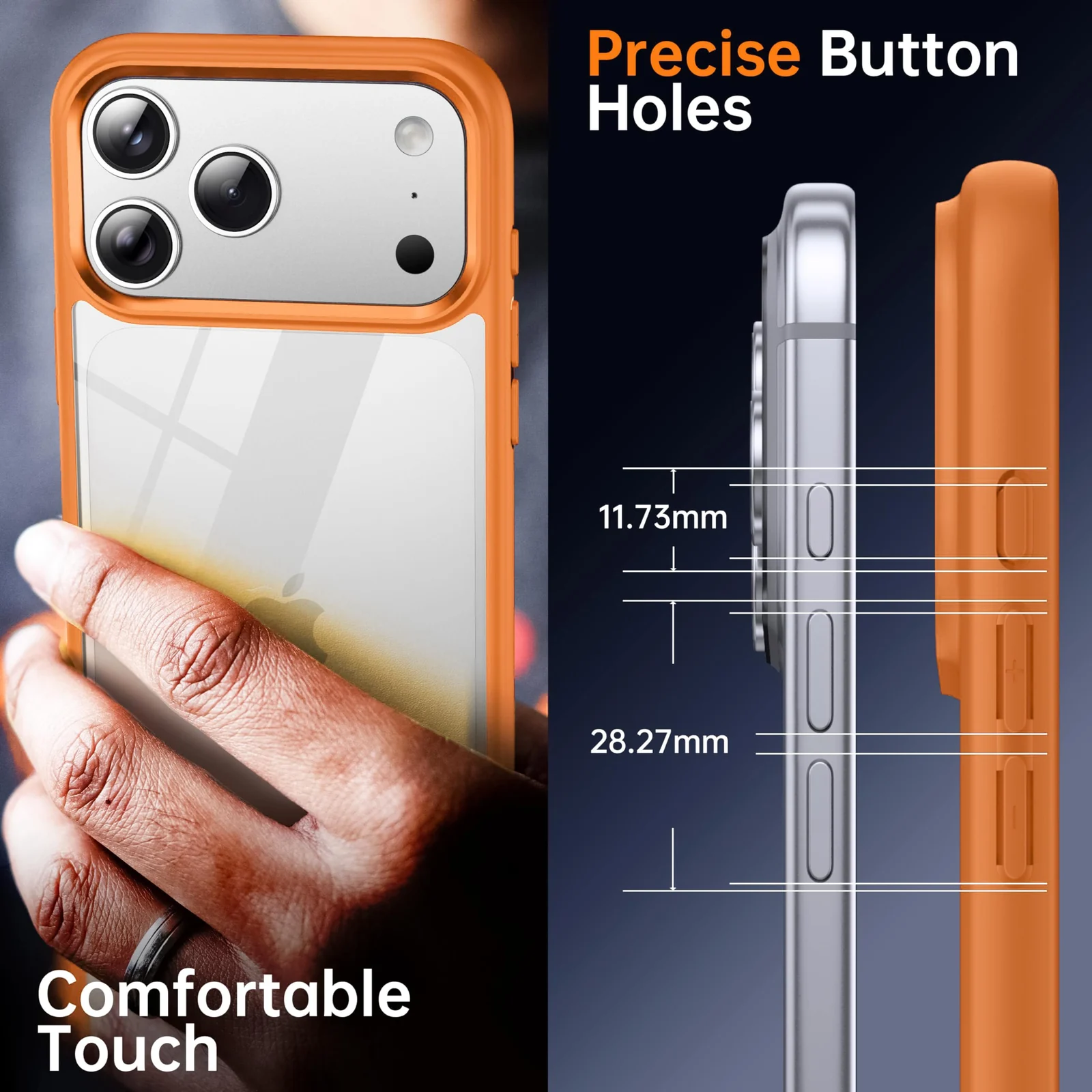 DL3 Mobilak Clear PC and TPU Protective Case for iPhone 17 Pro Max 6.9 Inch with Military-Grade Protection and Anti-Yellowing Design - Orange