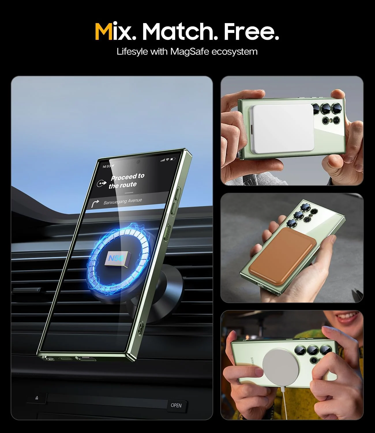 DL3 Mobilak Clear TPU Card Holder Case for Samsung Galaxy S24 Ultra with Camera Protection and Ring Holder - Green