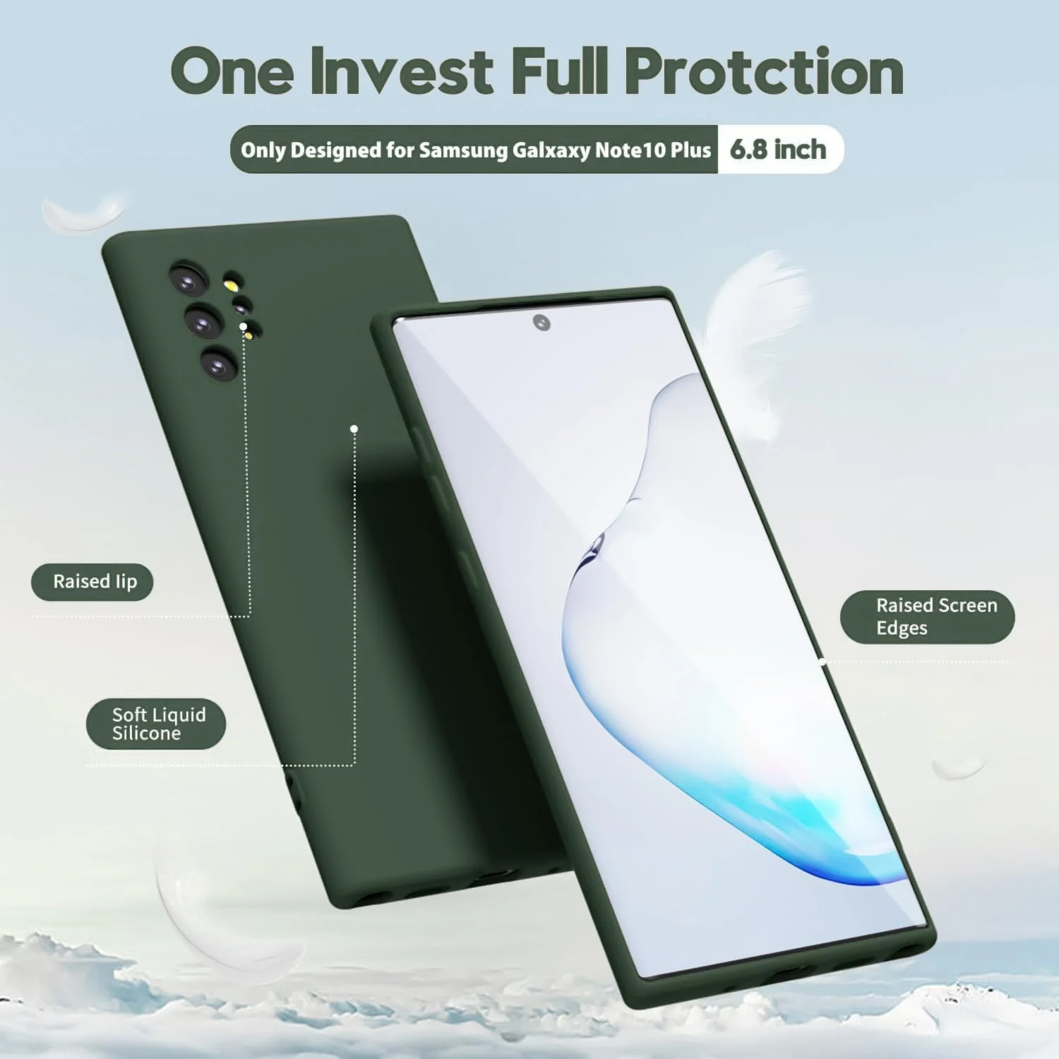 DL3 Mobilak Samsung Galaxy Note10 Plus Case, Soft Flexible Liquid Silicone Gel Rubber Bumper Cover, Full Body Shockproof Protective Phone Case - Green