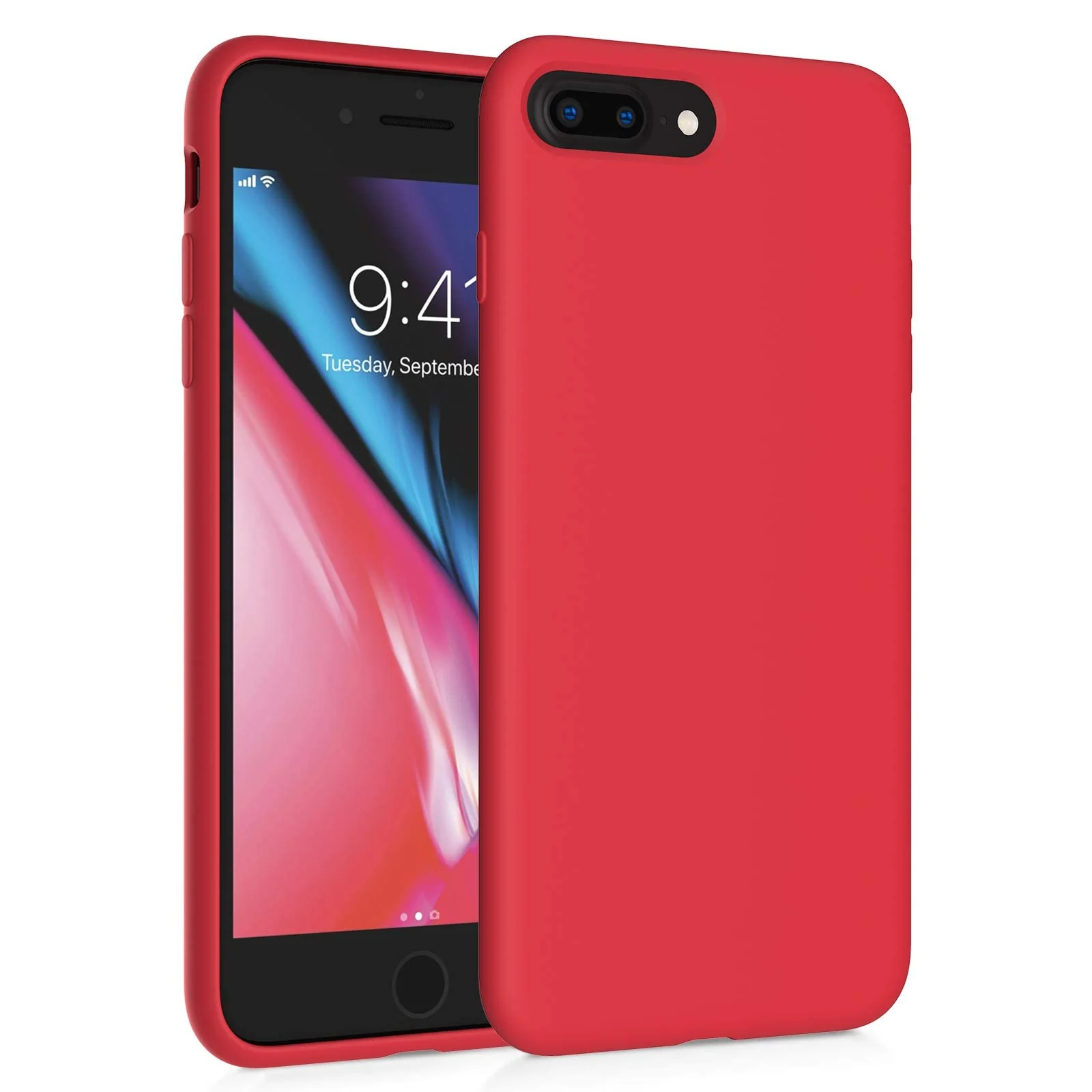 DL3 Mobilak Liquid Silicone Protective Case with Soft Microfiber Lining for iPhone 7 Plus / iPhone 8 Plus - Red