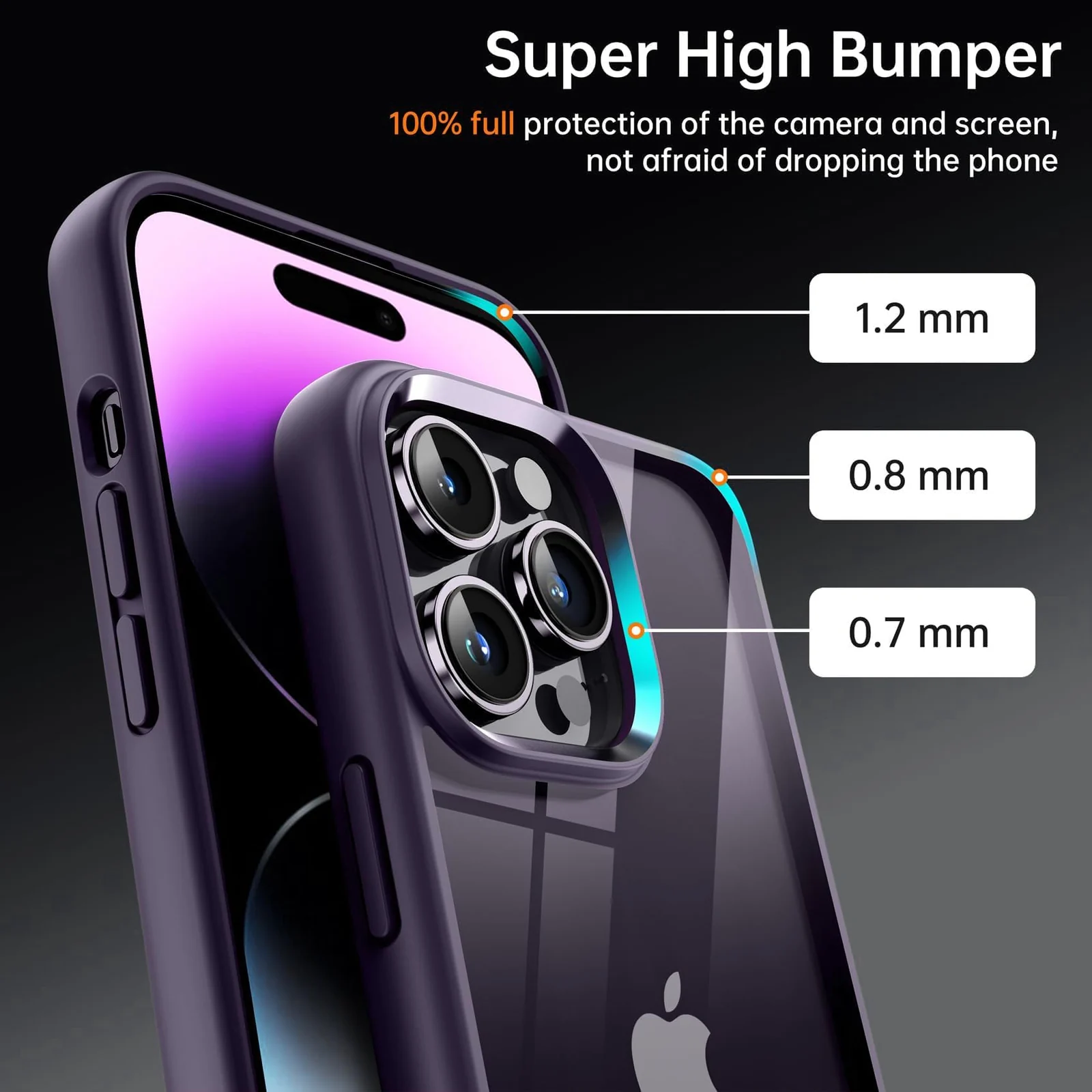 DL3 Mobilak Clear PC and TPU Protective Case for iPhone 15 Pro with Military-Grade Protection and Anti-Yellowing Design - Purple