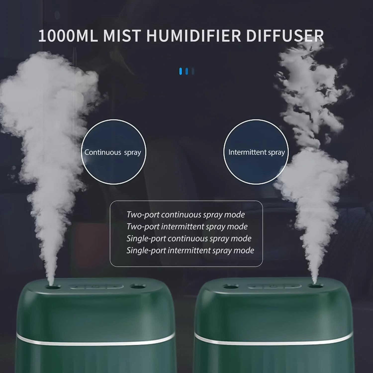 Mobigon Wood Cool Mist Ultrasonic Humidifier for Room Moisture, Aroma Diffuser for Home, 1000ml Essential Oil Diffuser with 7 Colorful Night Light, Auto Shut-Off, Home, Office - Green