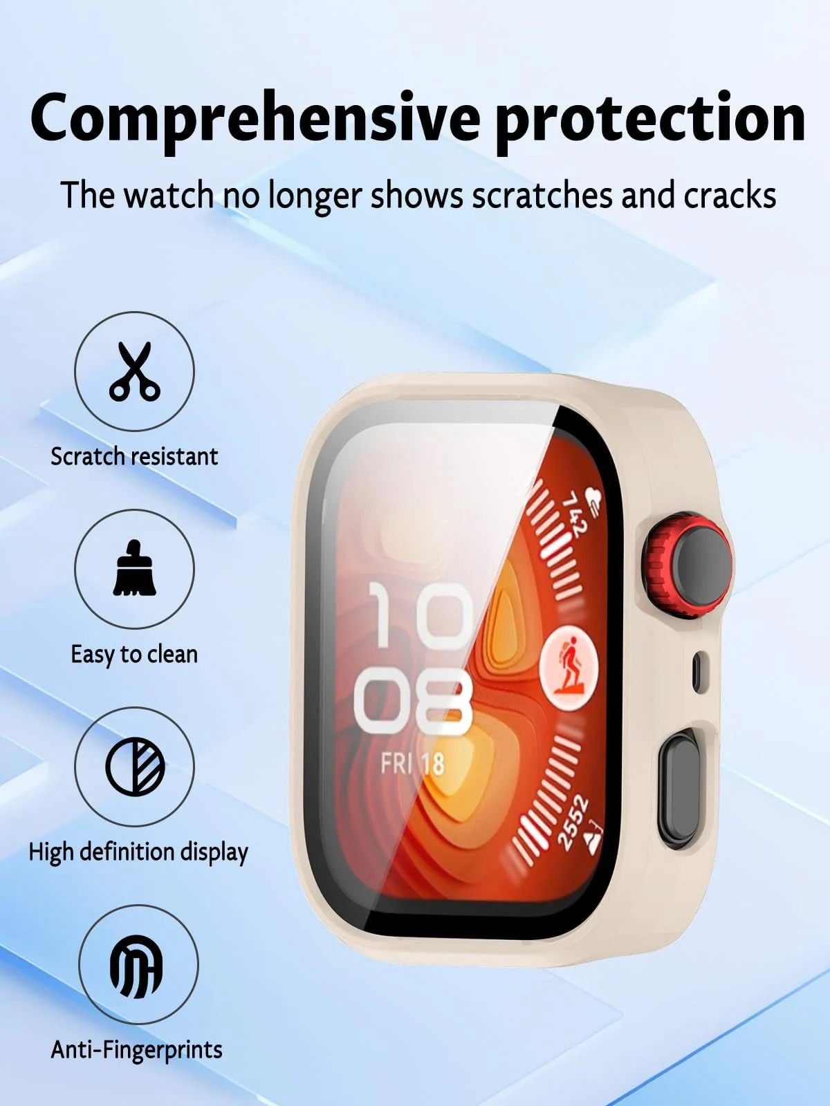 DL3 Mobilak Case Compatible with Huawei Watch Fit 4 Pro, Full Coverage Slim Hard Case Protective Bumper Built-in Tempered Glass Screen Protector Shell for Huawei Watch Fit 4 Pro - Ivory White