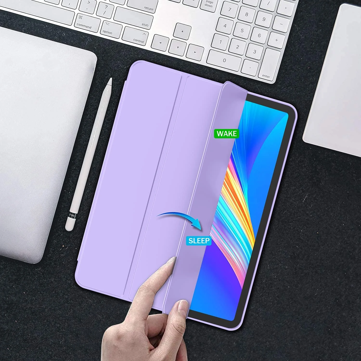 DL3 Mobilak New iPad Pro 12.9 Inch Case 2022/2021/2020(6th/5th/4th Gen) with Pencil Holder, Smart iPad Case [Support Touch ID and Auto Wake/Sleep] with Auto 2nd Gen Pencil Charging - Light Purple