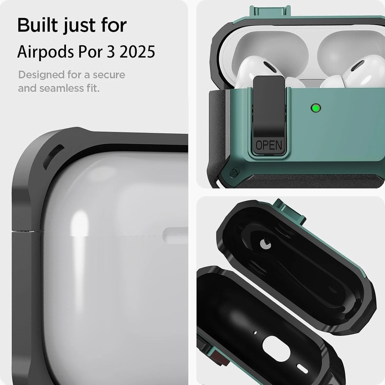 DL3 Mobilak Case for AirPods Pro 3 (2025) Case Cover with Lock, Compatible with AirPods Pro 3nd Generation/3st Generation Case (2025), Shockproof Cover for AirPods Pro 3 Case Men Women - Black Green