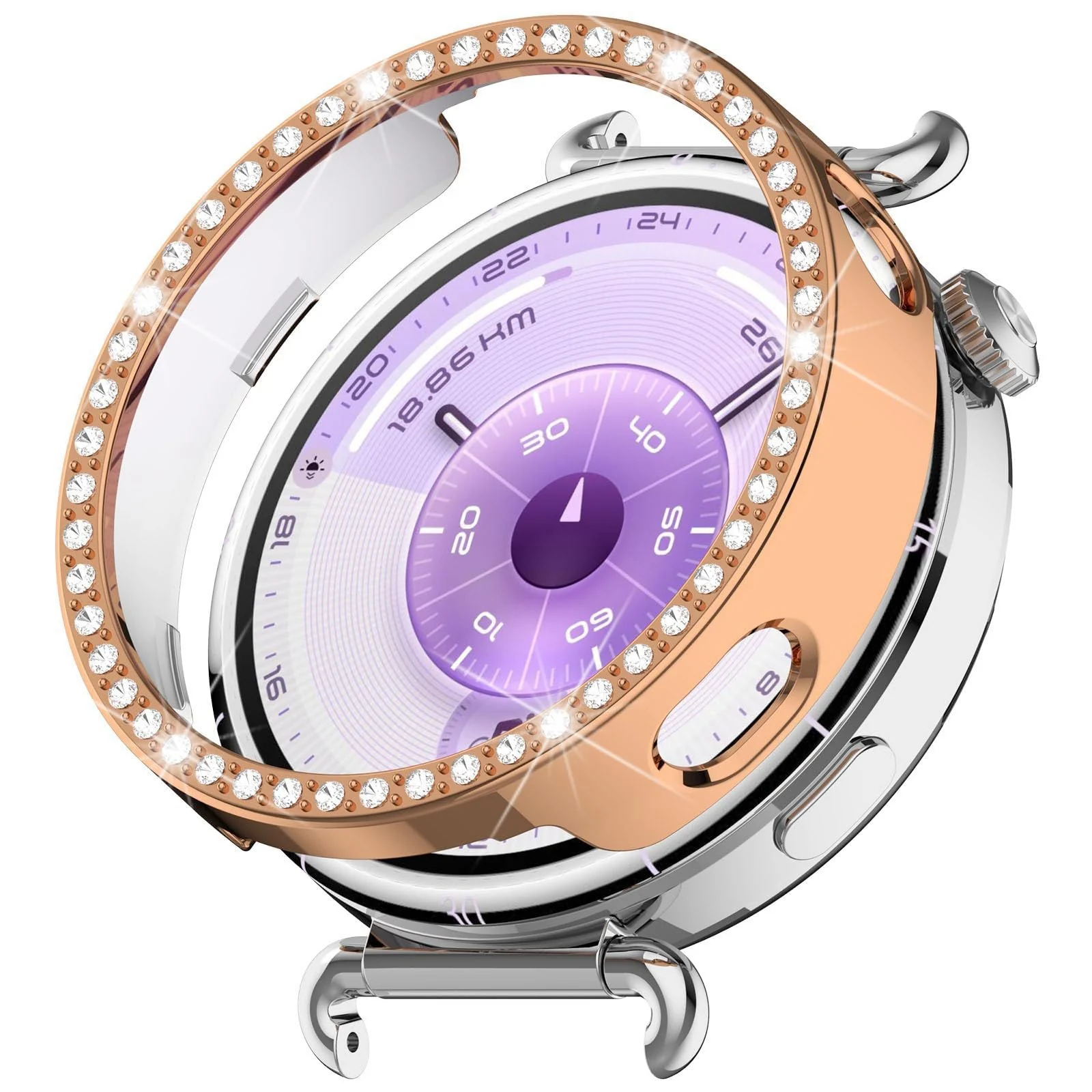 DL3 Mobilak Bling Case for Huawei Watch GT6 41MM, Slim Hard PC Frame Cover with Crystal Diamond Bumper Design (Without Screen Protector), Protective Case for Women and Girls for GT 6 41 mm - Rose Gold