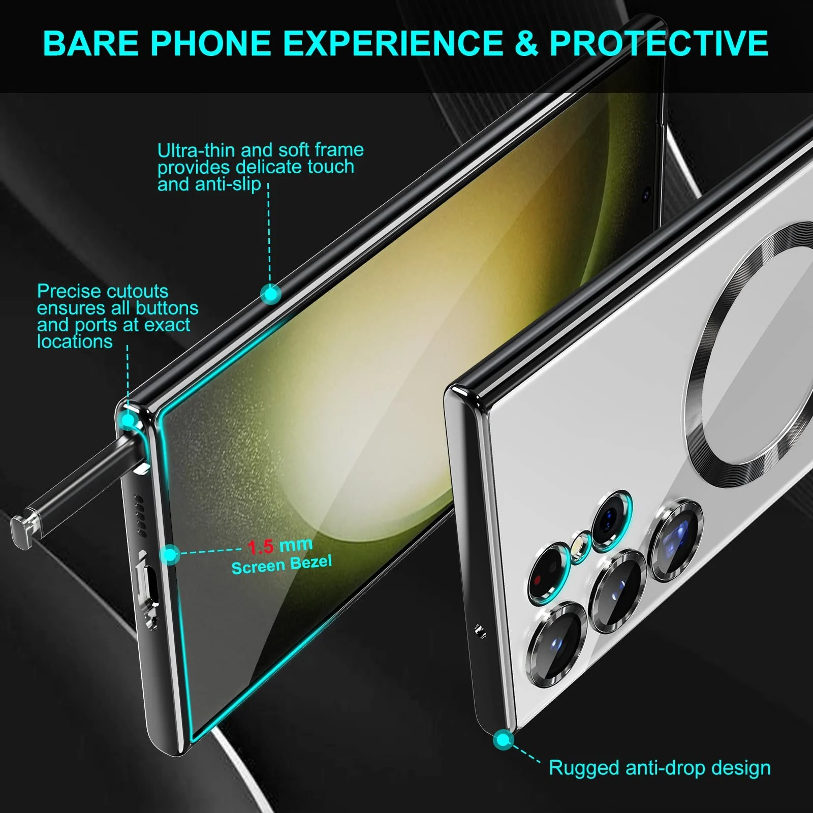 DL3 Mobilak Plated-Edge Protective Case for Samsung Galaxy S23 Ultra, Supports wireless charging, Camera protection, Scratch-resistant surface - Black