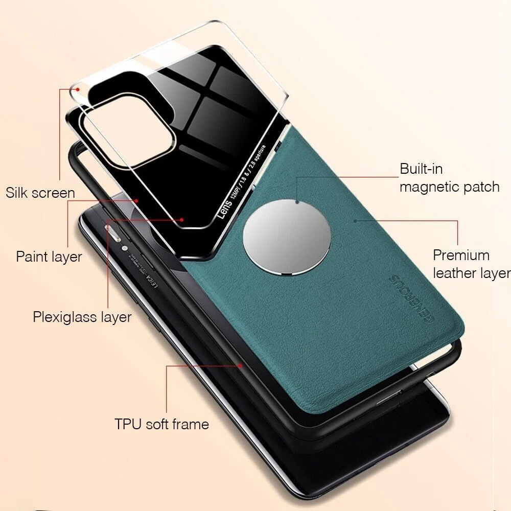 DL3 Mobilak Leather and PC Protective Case for vivo V27e / vivo S16e, Built-in magnetic car-mount support, Shock-absorbing protection, Raised edges around the screen and camera - Green