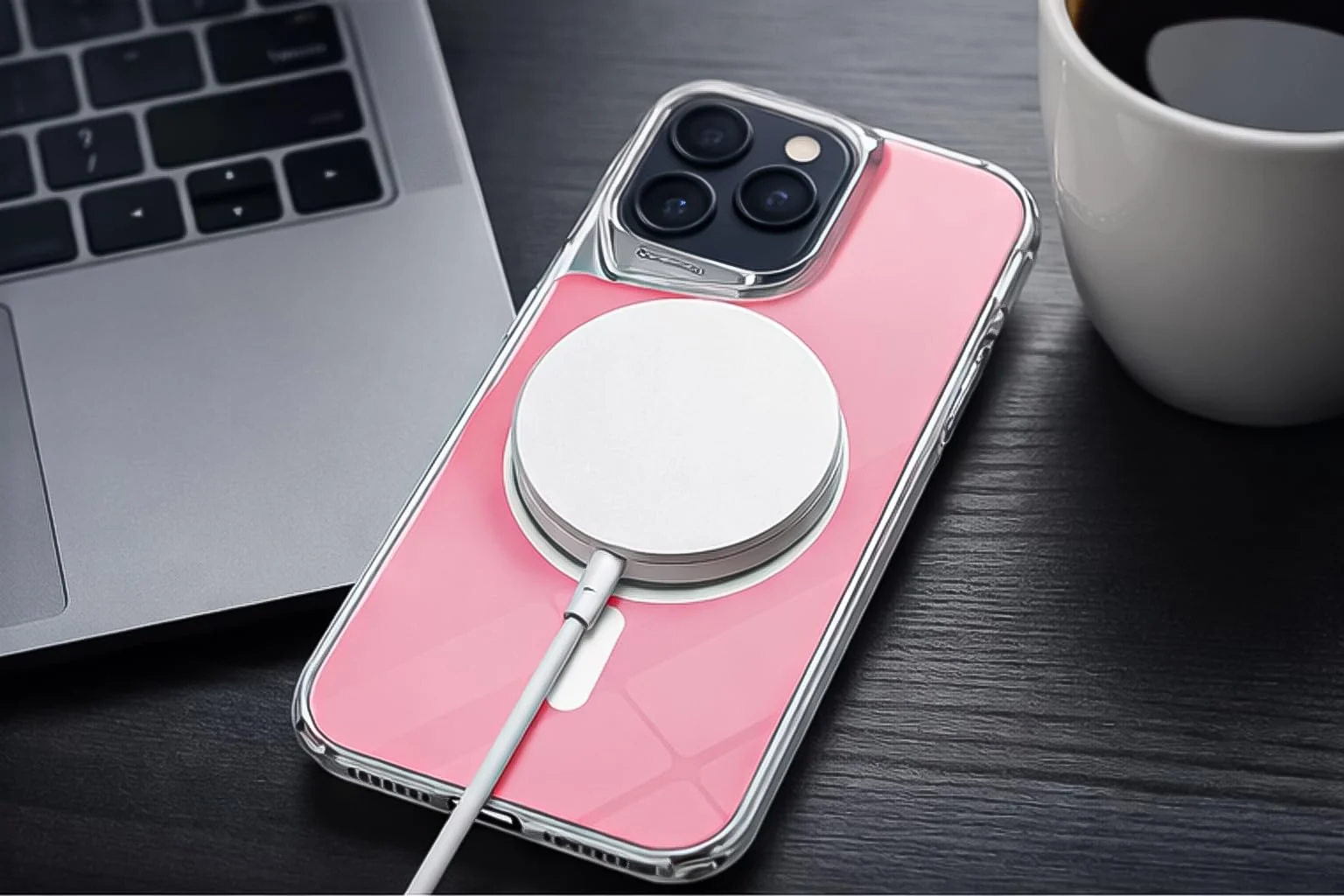 DL3 Mobilak Clear MagSafe-Compatible Magnetic Case for iPhone 17 Pro Max with Camera Protection and Magnetic Car-Mount Support - Pink