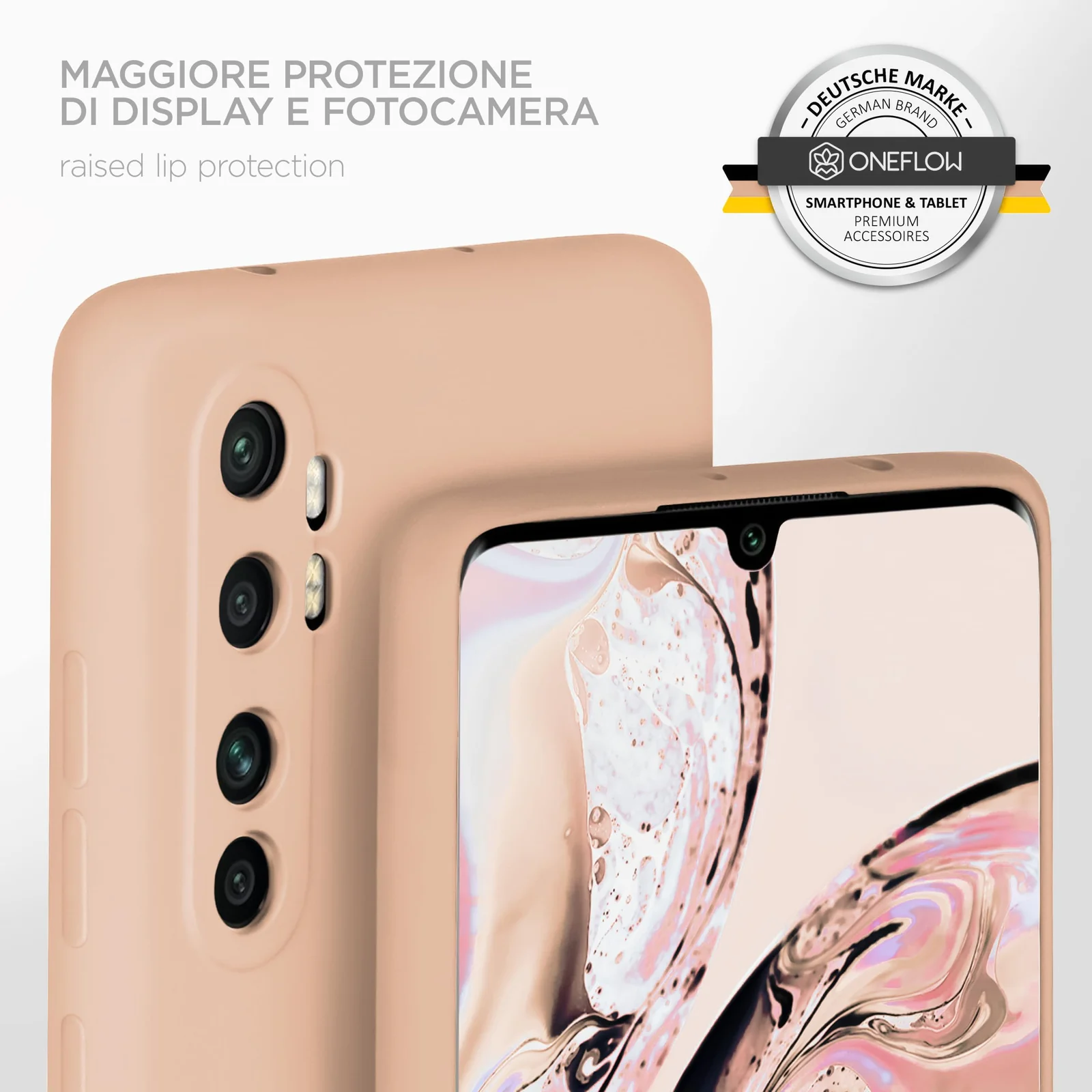 DL3 Mobilak Silicone Protective Case for Xiaomi Mi Note 10 Lite, Shock-absorbing protection, Scratch-resistant surface, Soft microfiber lining - Light Orange