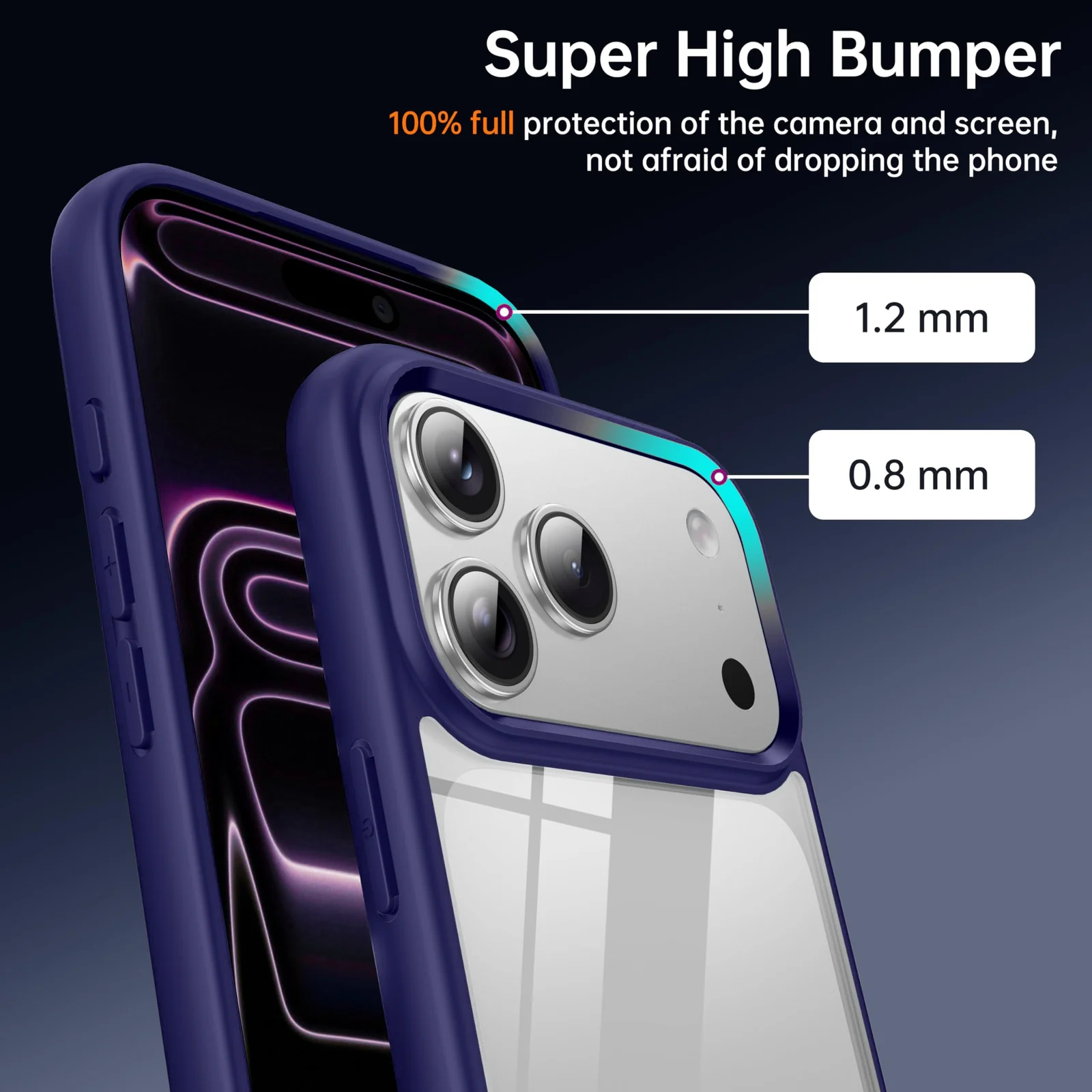 DL3 Mobilak Case For iPhone 17 Pro 6.3-Inch, Crystal Clear Case [Not Yellowing] [Military Grade Drop Protection] Shockproof Protective Transparent Protective Slim Cover - Navy Blue