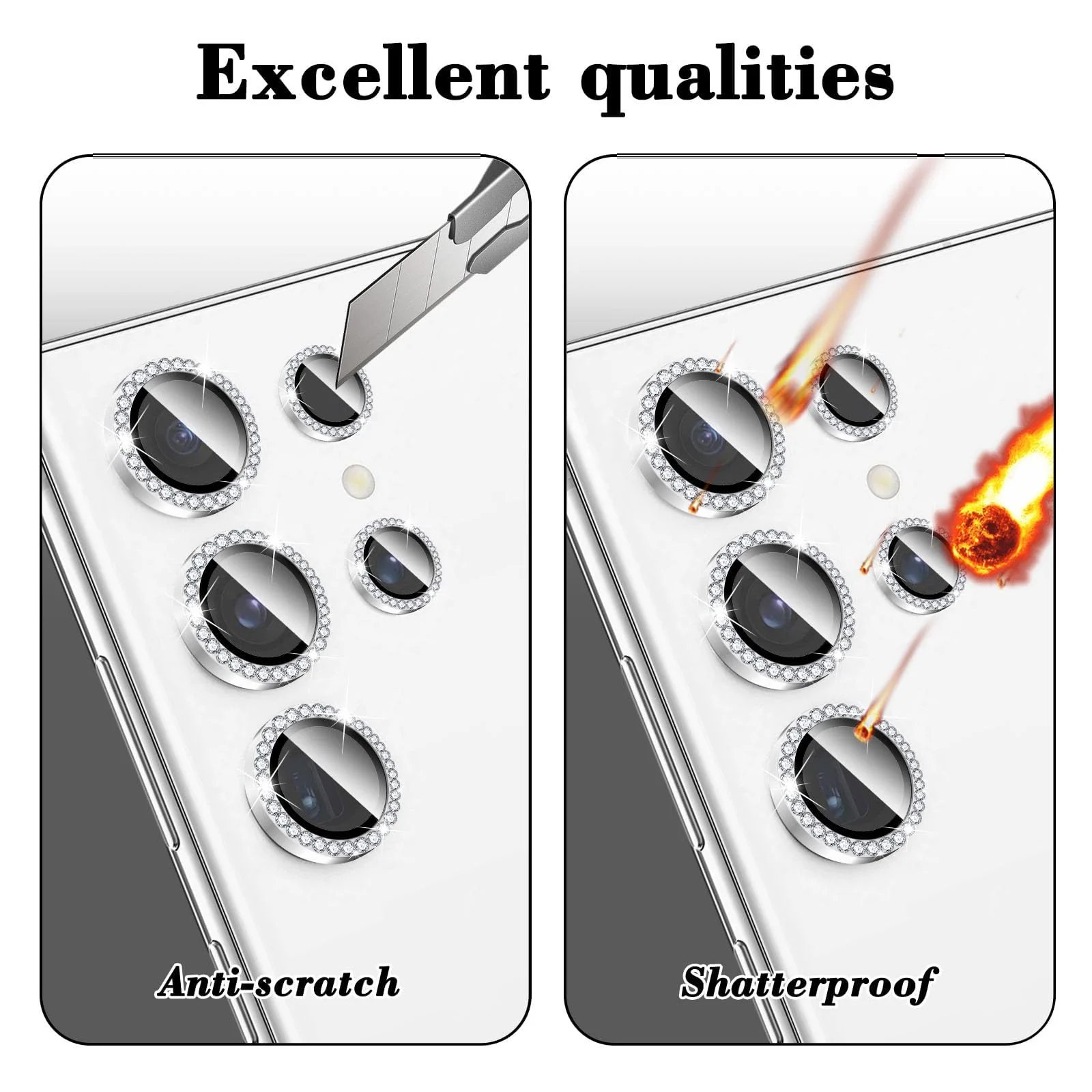 DL3 Mobilak Camera Lens Protector for Samsung Galaxy S23 Ultra, Camera protection, Shock-absorbing protection, Scratch-resistant surface - Diamond Silver