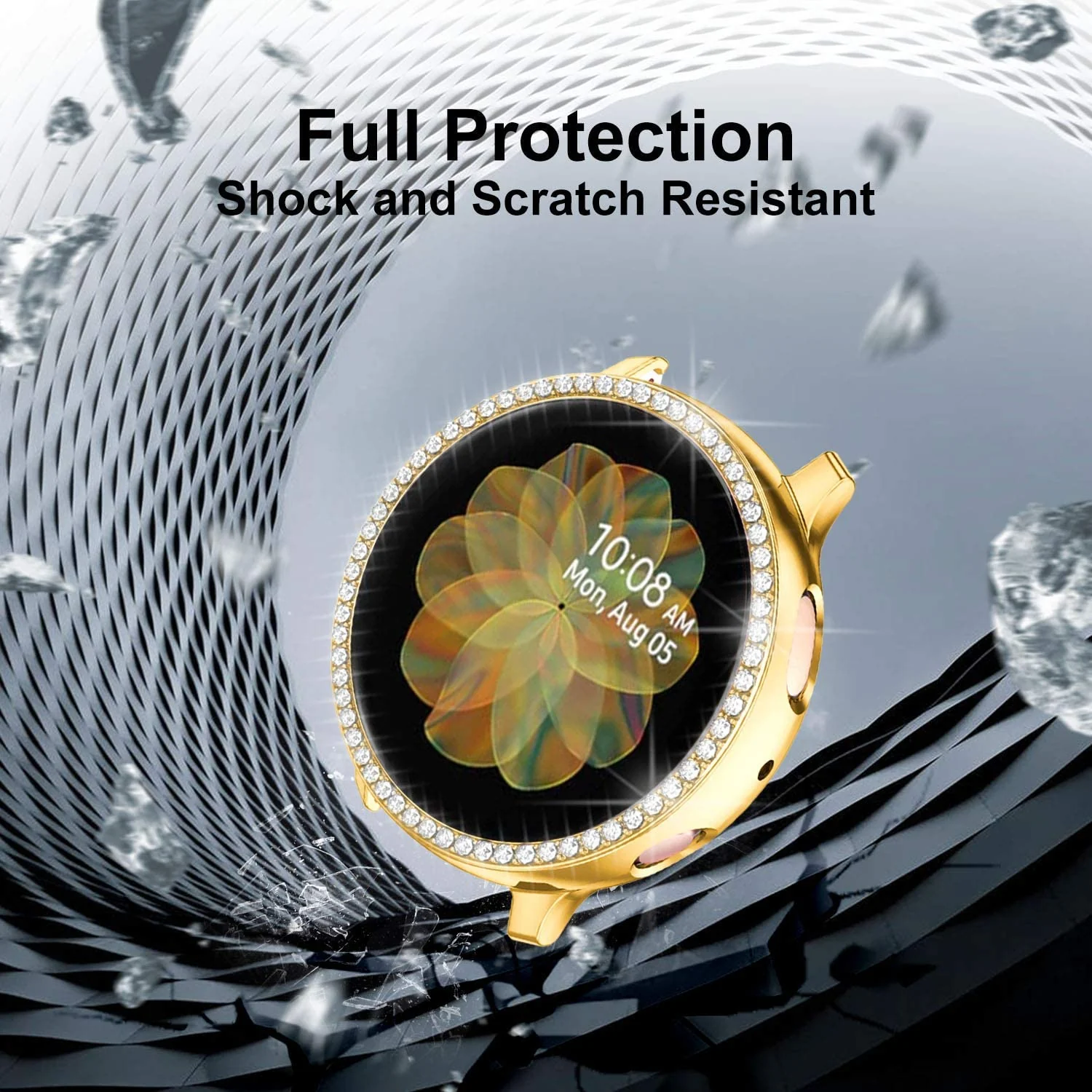 DL3 Mobilak Bumper Diamond Case Compatible with Samsung Galaxy Watch Active 2 44mm, Bling Crystal Diamonds PC Plastic Protector Case Cover Frame For Galaxy Watch Active2 44 mm - Gold