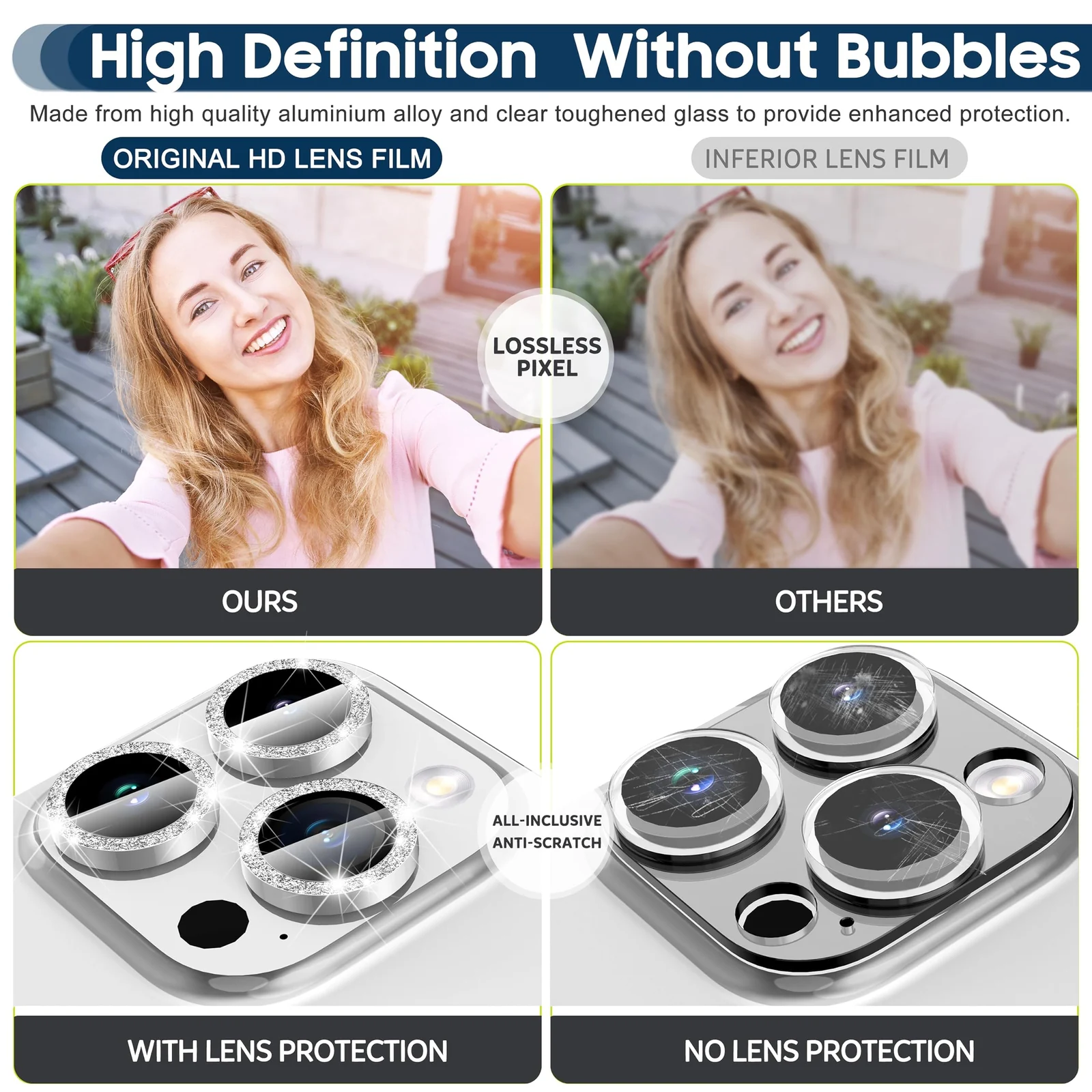 DL3 Mobilak Camera Lens Protector For iPhone 15 Pro/iPhone 15 Pro Max, [Keep Original Shooting] Tempered Glass Screen Protector Metal Individual Camera Cover, Case Friendly - Glittle Silver