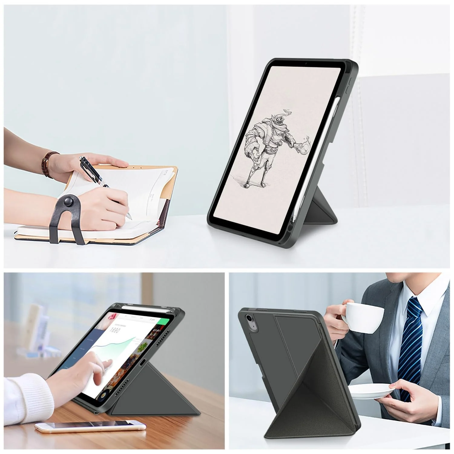 DL3 Mobilak Compatible with iPad Mini 6 case (8.3 inch, 2021), iPad Mini 6th Generation Case, Smart Stand, Pencil Holder, Shockproof Slim Lightweight Leather Cover, Modern Abstract Design - Grey
