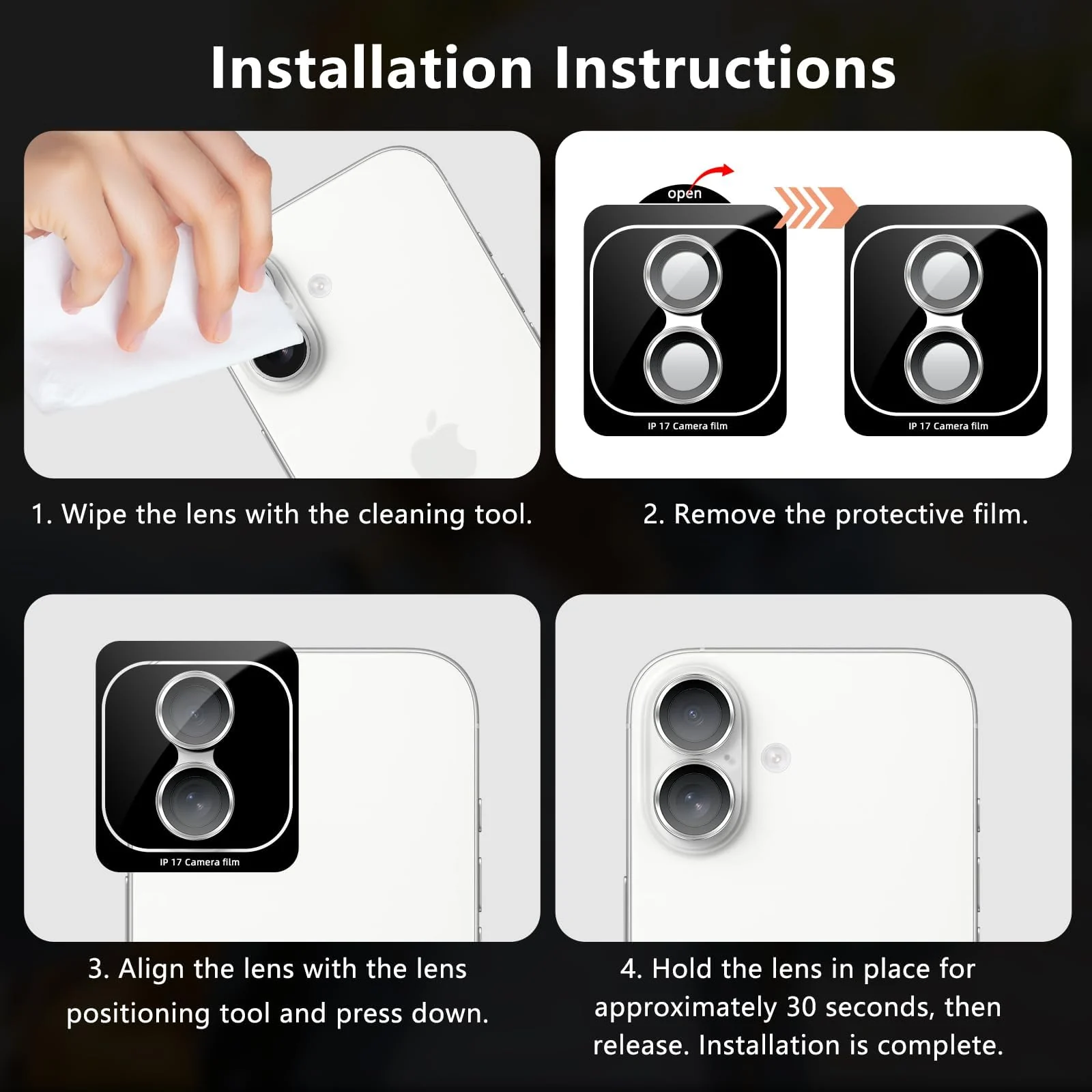 DL3 Mobilak Camera Lens Protector for iPhone 17 Accessories, 9H Tempered Glass Metal Individual Ring Camera Cover Screen Protector, Case Friendly, Anti Scratch - White