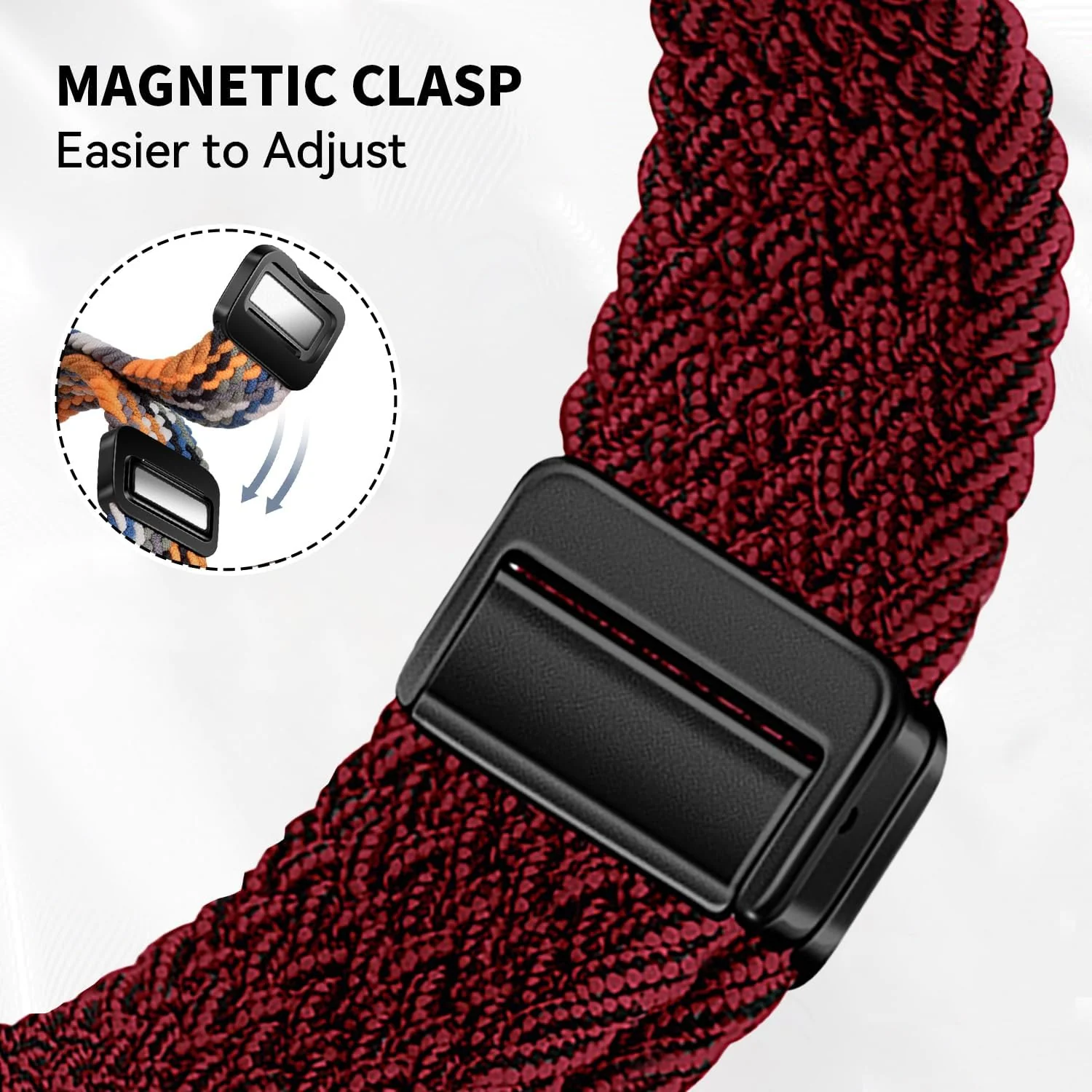 DL3 Mobilak Braided Bracelet Compatible with Redmi Watch 4/5 / 6 / Xiaomi Smart Band 8 Pro/Band 9 Pro, Nylon Magnetic Fabric Elastic Sport Nylon Replacement Strap for Men Women - Red Black