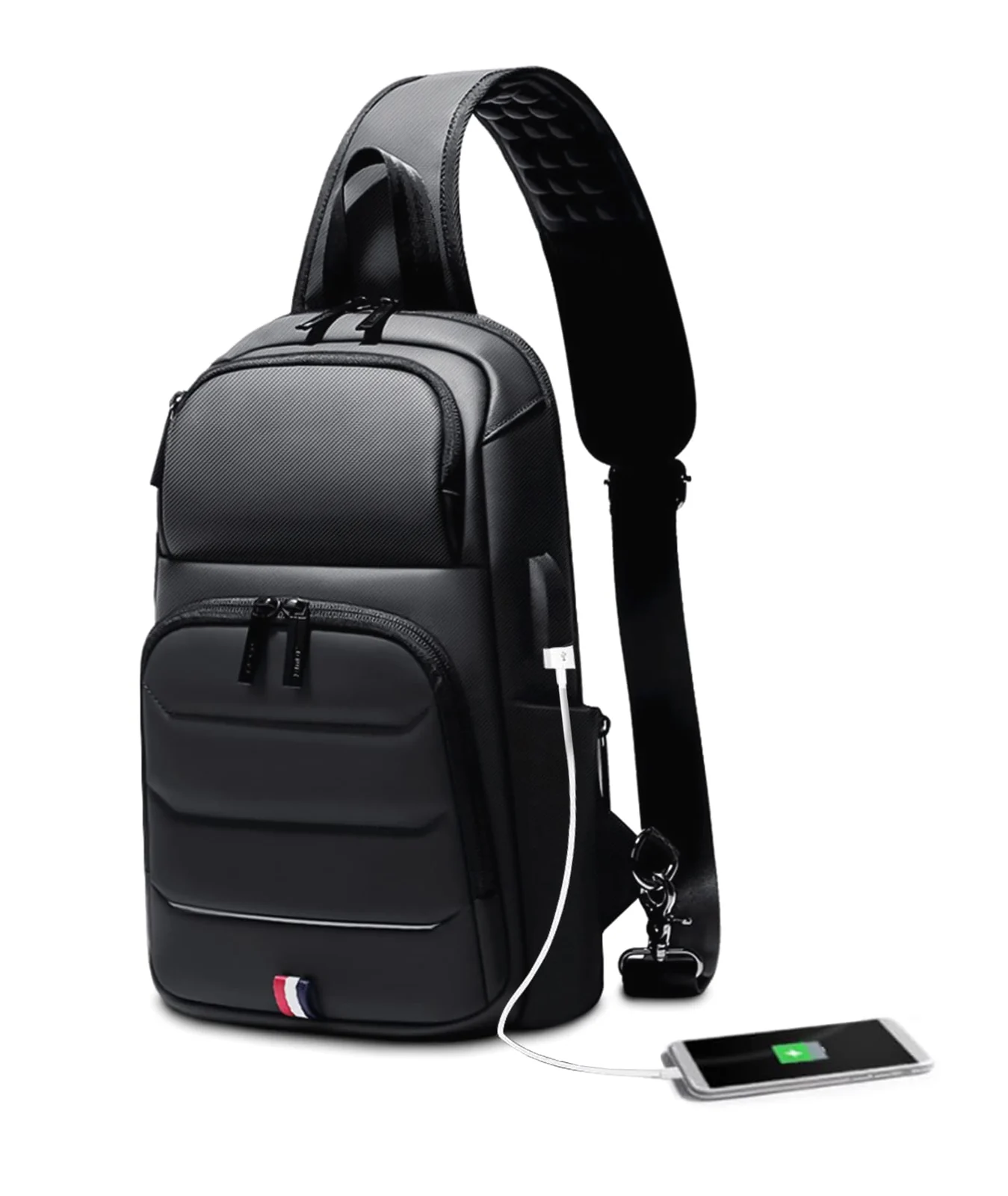 Mobigon Laptop Sling Backpack Anti Theft Bag, Hiking Daypack 12 Inch Fits iPad - Tablet 7 to 9.7 Inch Waterproof Nylon Crossbody Bags for Men, Single Shoulder Camping Dayback with USB Port - Black