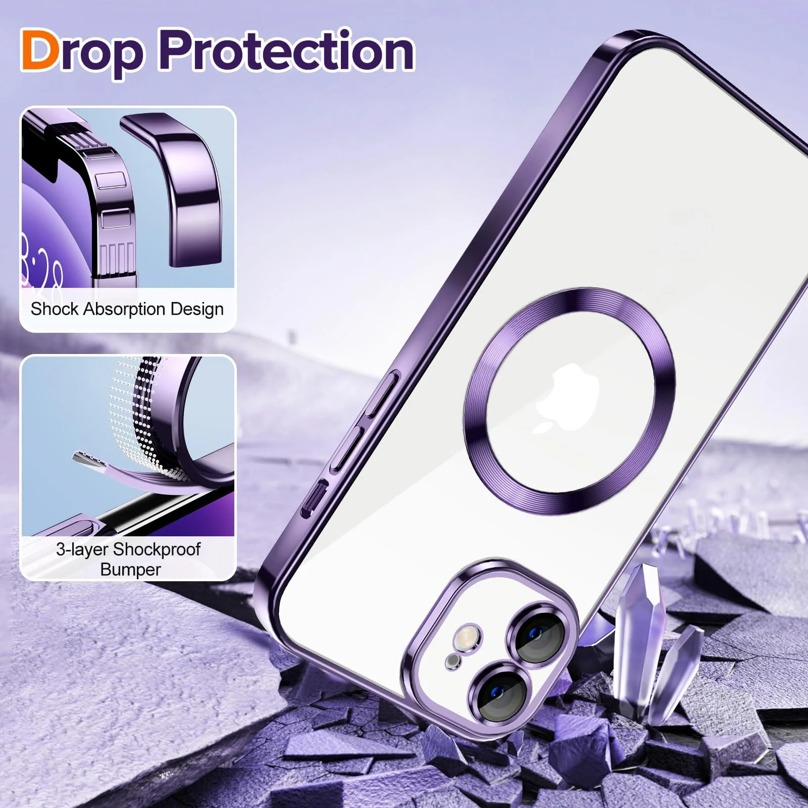 DL3 MOBILAK MagSafe Phone Case with Camera Lens Protector for Apple iPhone 12, Deep Purple