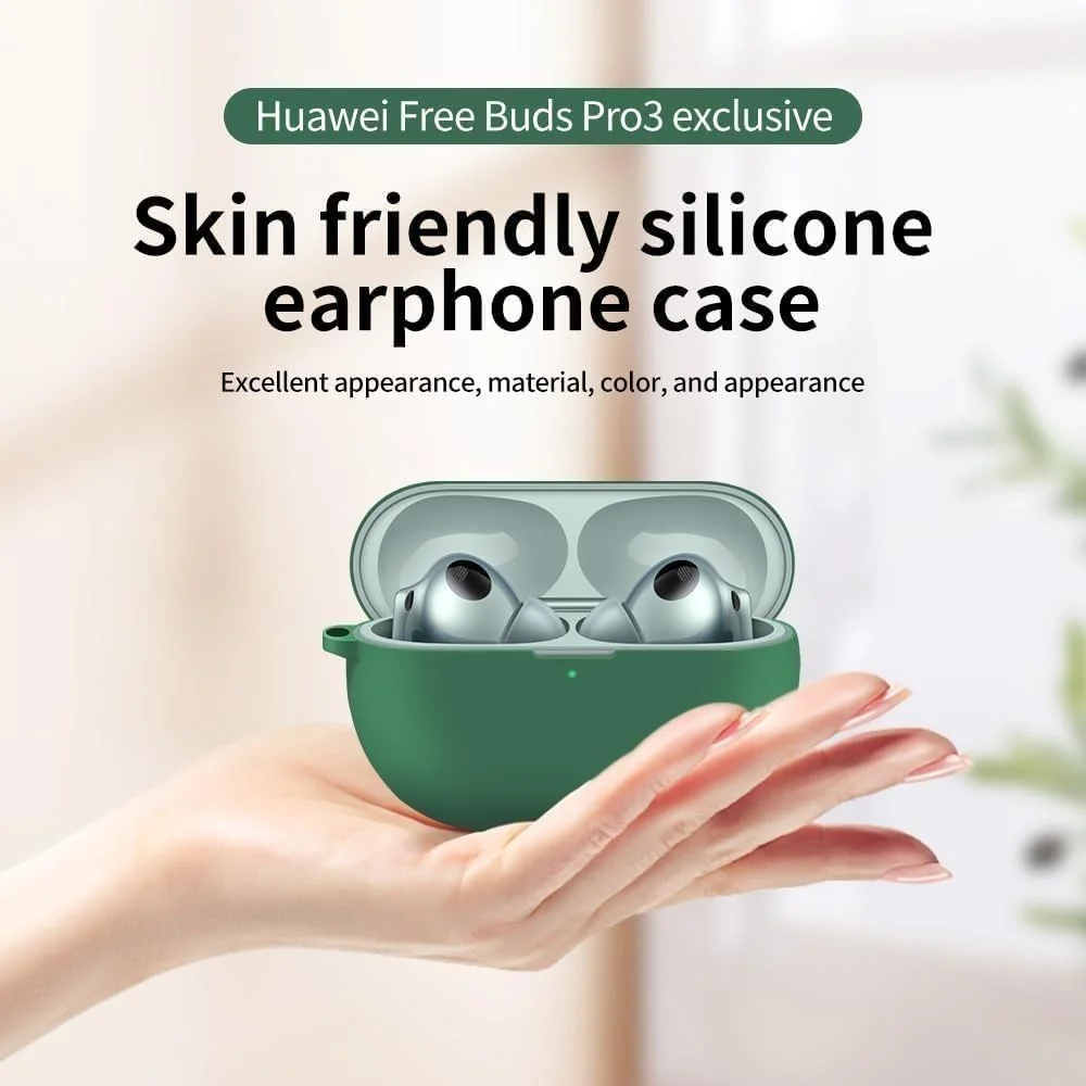 DL3 Mobilak Silicone Case Compatible with Huawei Freebuds Pro 3/Freebuds Pro 4 Earbuds, Soft Silicone Protective Case Cover, Shockproof Sleeve with Carabiner - Green