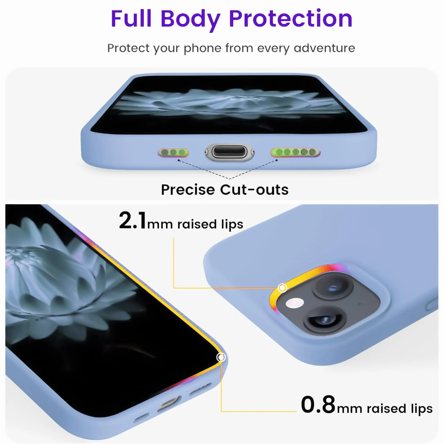 "DL3 Mobilak Compatible with iPhone 15 Plus/iPhone 14 Plus Case 6.7"", Slim Liquid Silicone 3 Layers Soft Gel Rubber Cover Protective Phone Case with Anti-Scratch Microfiber Lining - Lavender Blue 2"