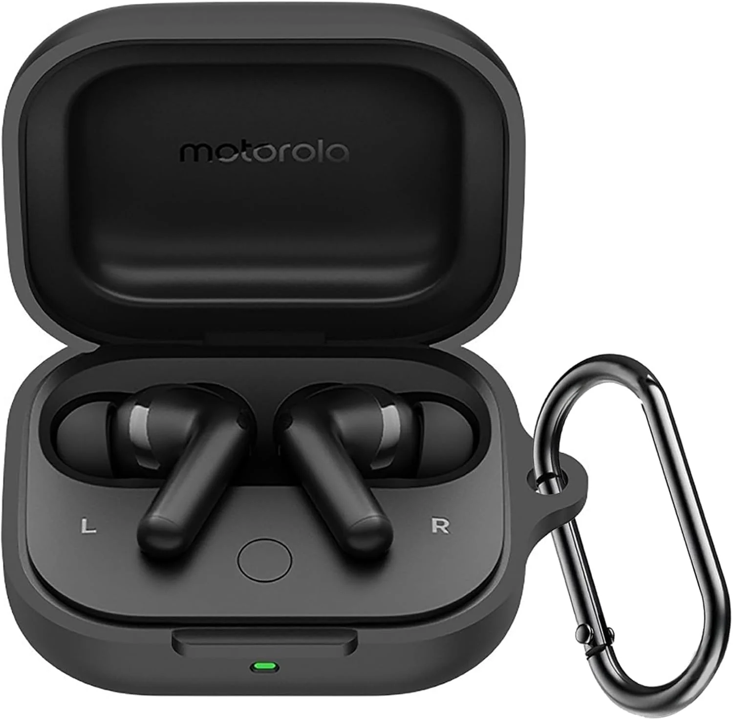 DL3 Mobilak Compatible with Motorola Moto Buds/Moto Buds Buds+ Case Cover, Soft Silicone Shockproof Protective Case Wireless Earbuds with Carabiner, Front LED Visible - Black