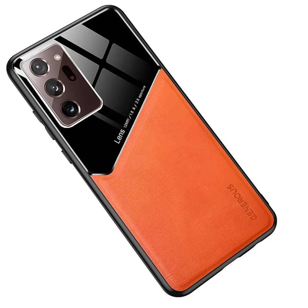 "DL3 Mobilak Leather and PC Protective Case for Samsung Galaxy Note 20 Ultra (6.9""), Built-in magnetic car-mount support, Shock-absorbing protection, Raised edges around the screen and camera - Orange"