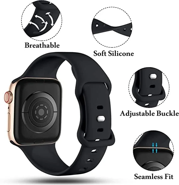 DL3 Mobilak Bands Compatible with Apple Watch Ultra 49mm 45mm 44mm 42mm 41mm 40mm 38mm, Replacement Soft Silicone Strap for iWatch Ultra/Ultra 2 Series 9/8/7/6/5/4/3/2/1 SE (, 38MM/40MM/41MM) - Black