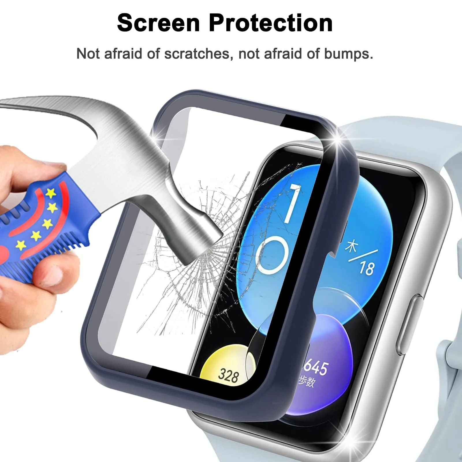 DL3 Mobilak Protective Case Compatible with Huawei Watch Fit 2 9H Hardness PC Case Bumper Full Slim Protective Cover with Tempered Glass For Huawei Watch Fit2 - Blue