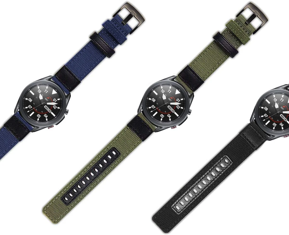 DL3 Mobilak Nylon Sports Bands With Leather 20MM Strap for Samsung Gear Sport, Watch 6, 4, 5, 5 Pro, S2 Classic, Active 2 40mm 44mm, Amazfit GTS 3, 4, 4 Mini, Bip 3 Pro, GTS2, Bp U - Green