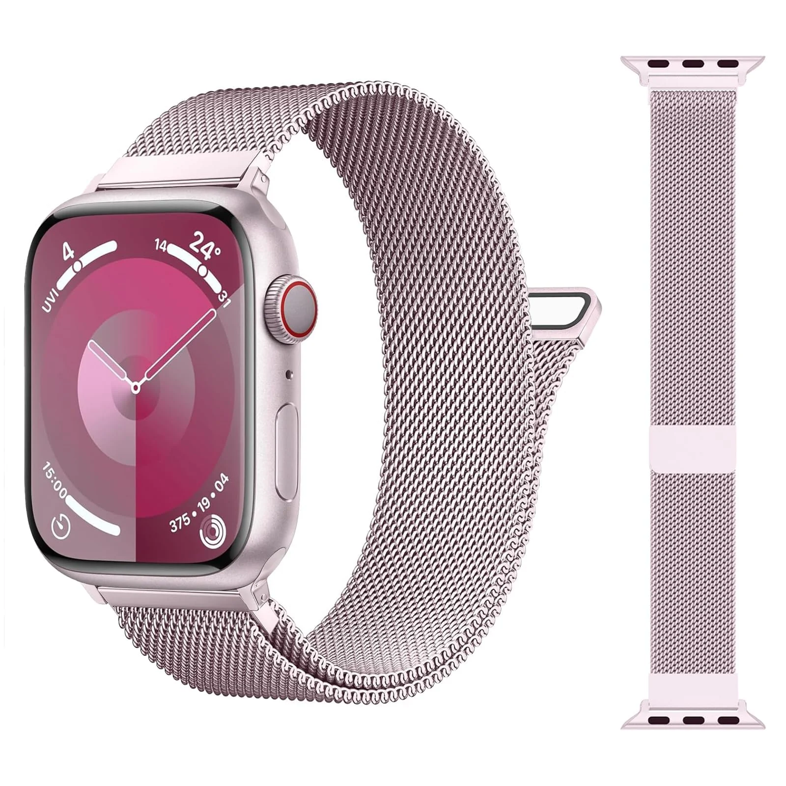 42mm/44mm/45mm/49mm — DL3 MOBILAK Milanese Loop Compatible With Apple Watch Ultra 3 2 1 49mm 46mm 45mm 44mm 42mm, Stainless Steel Mesh Band Magnetic Clasp, Adjustable Metal Strap for iWatch Series 11/10/9/8/7/6/5/4/SE - B.Pink